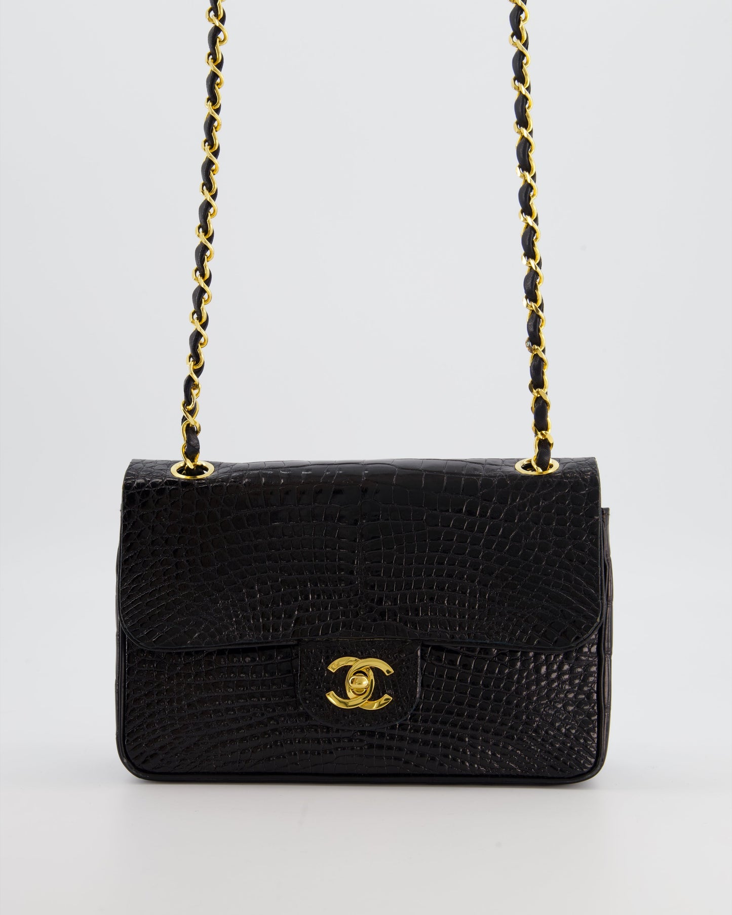 *RARE* Chanel Black Classic Flap Bag in Shiny Crocodile Leather with Gold Hardware