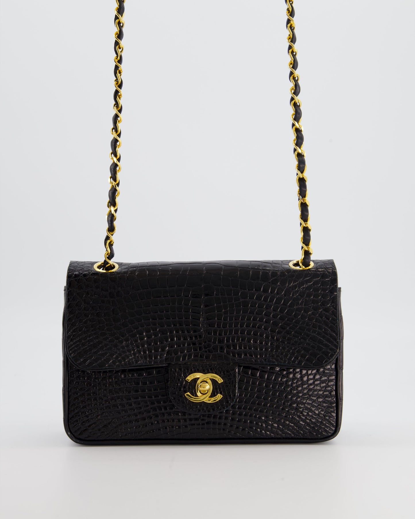 Chanel Black Classic Flap Bag in Shiny Crocodile Leather with 24K Gold Hardware