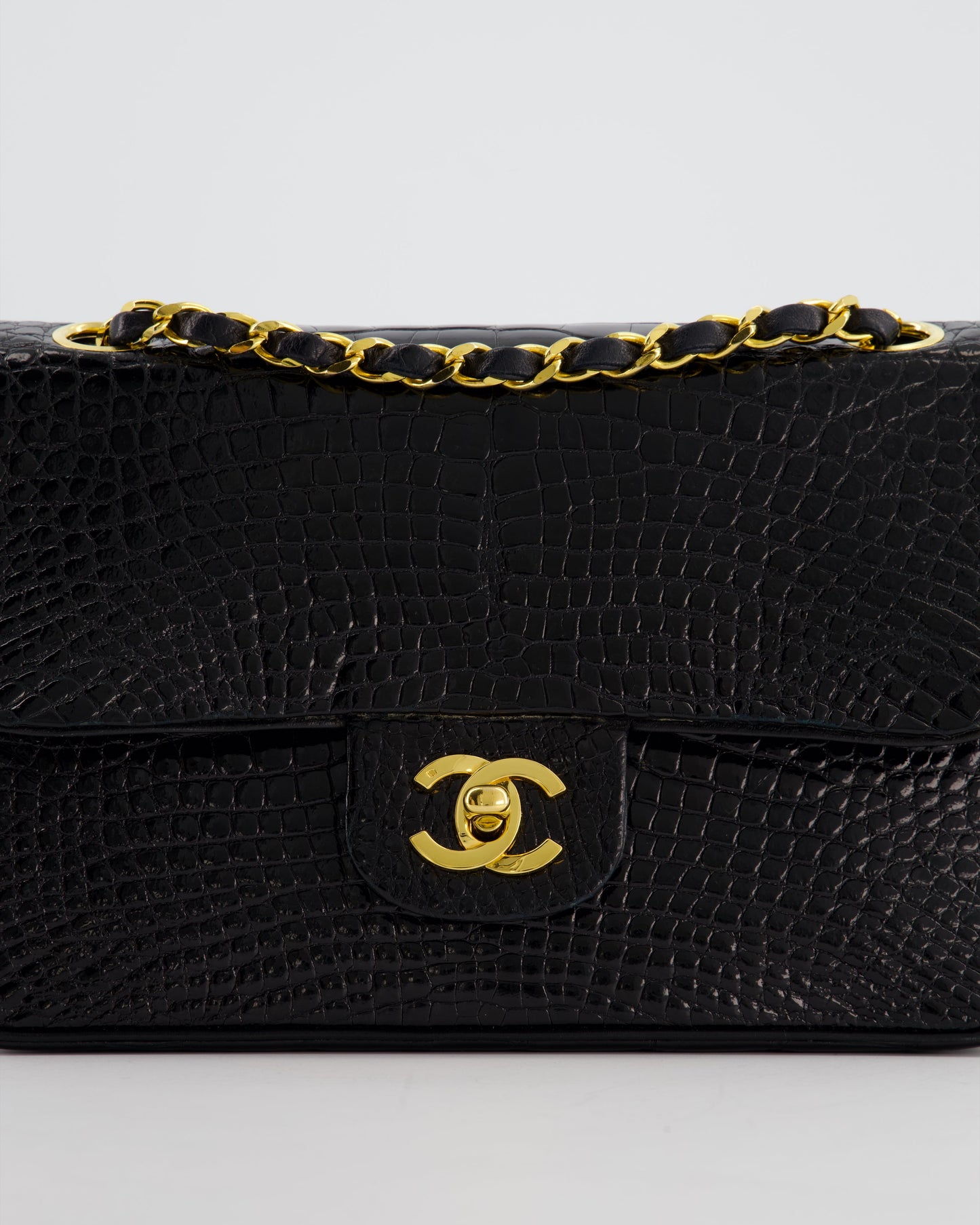 Chanel Black Classic Flap Bag in Shiny Crocodile Leather with 24K Gold Hardware