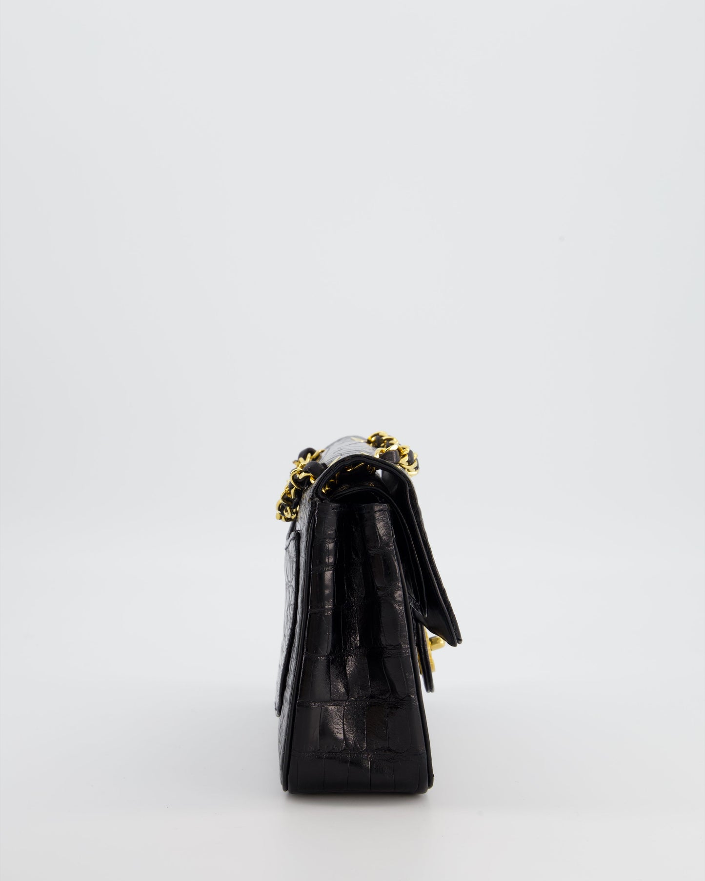 Chanel Black Classic Flap Bag in Shiny Crocodile Leather with 24K Gold Hardware