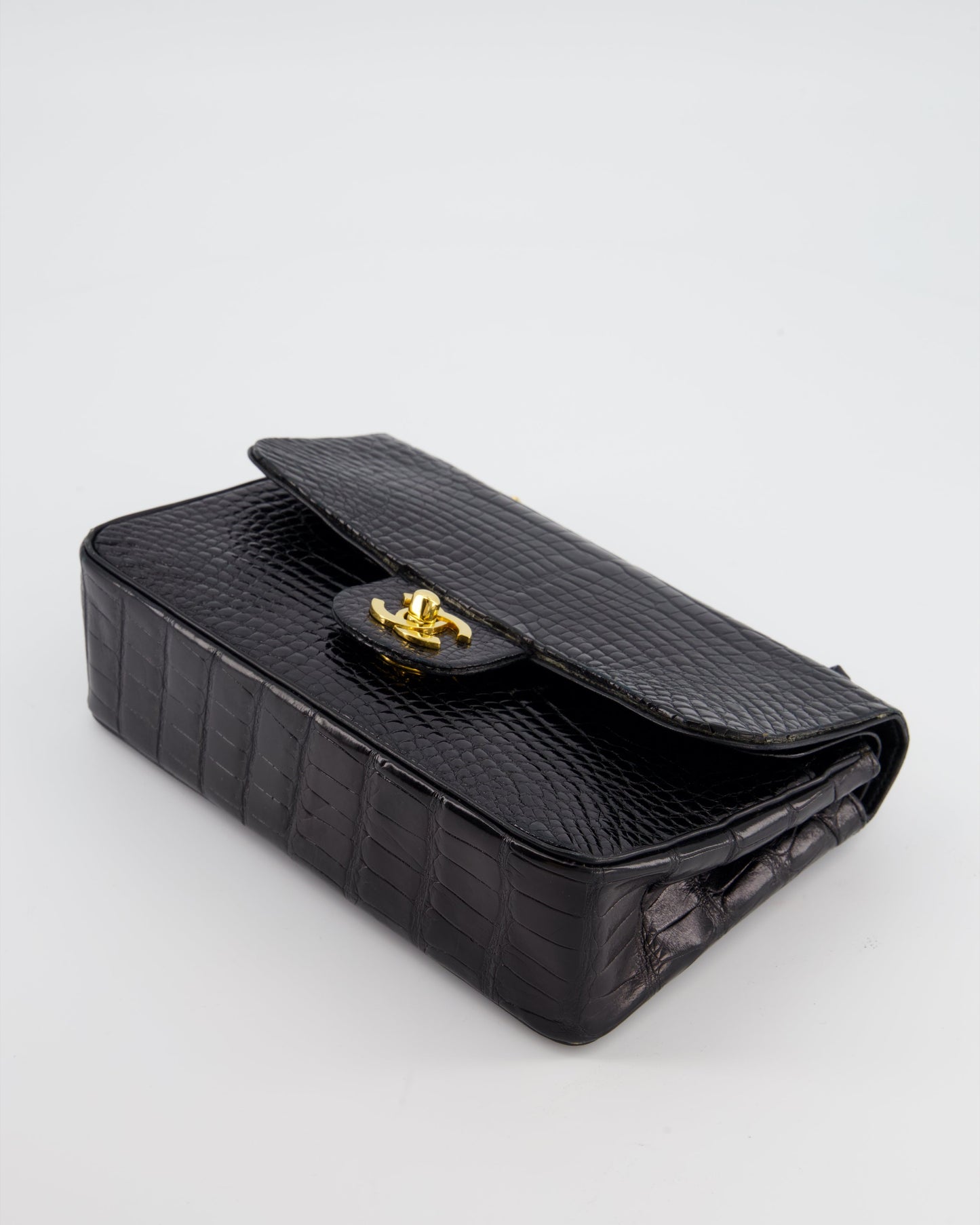 Chanel Black Classic Flap Bag in Shiny Crocodile Leather with 24K Gold Hardware