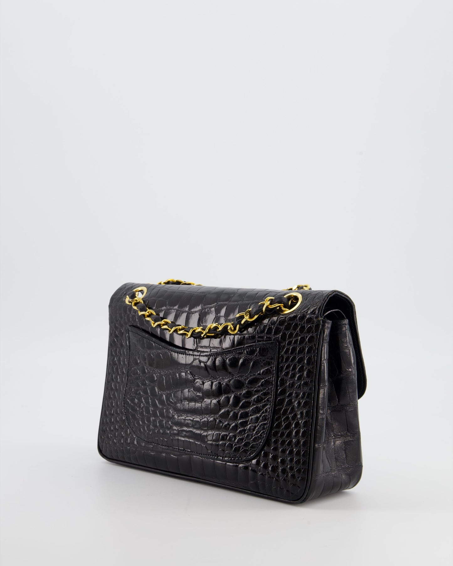Chanel Black Classic Flap Bag in Shiny Crocodile Leather with 24K Gold Hardware