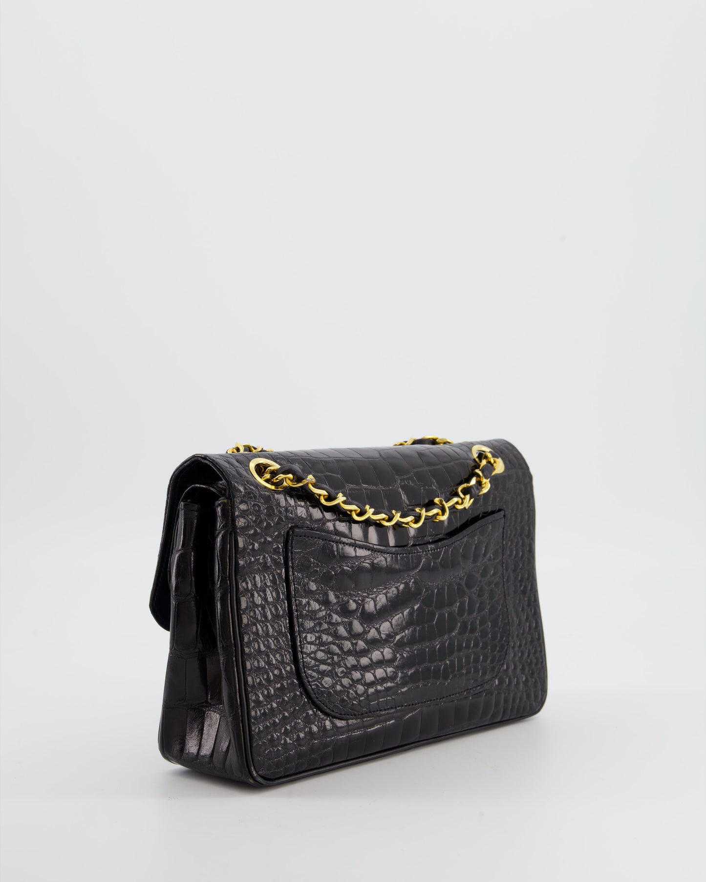 Chanel Black Classic Flap Bag in Shiny Crocodile Leather with 24K Gold Hardware