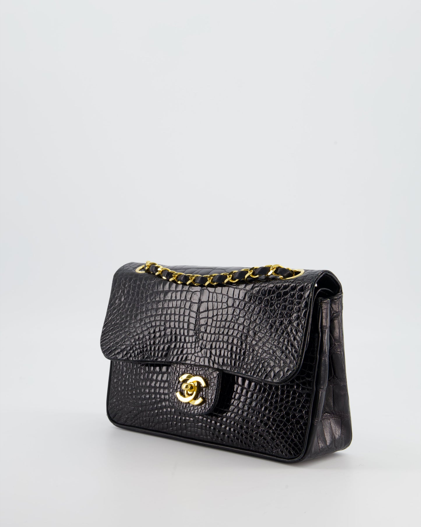 Chanel Black Classic Flap Bag in Shiny Crocodile Leather with 24K Gold Hardware