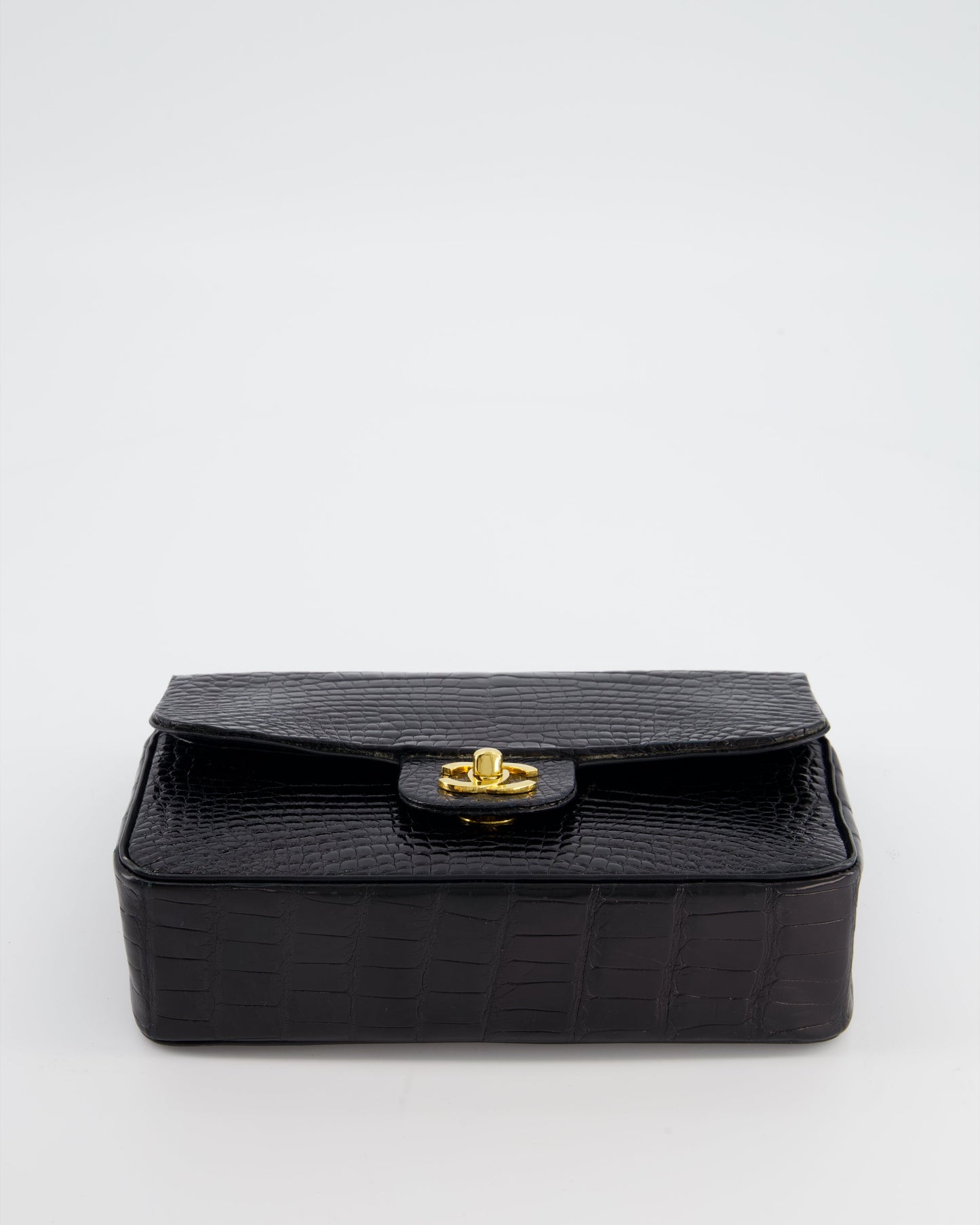 Chanel Black Classic Flap Bag in Shiny Crocodile Leather with 24K Gold Hardware