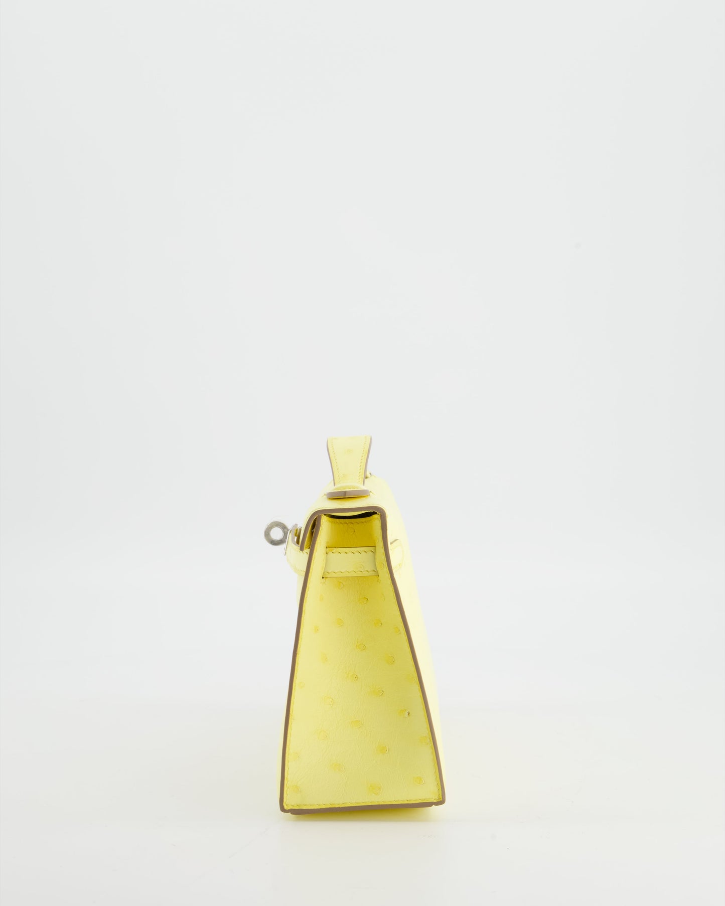 Hermès Kelly Pochette Bag in Limoncello Ostrich Leather with Palladium Hardware