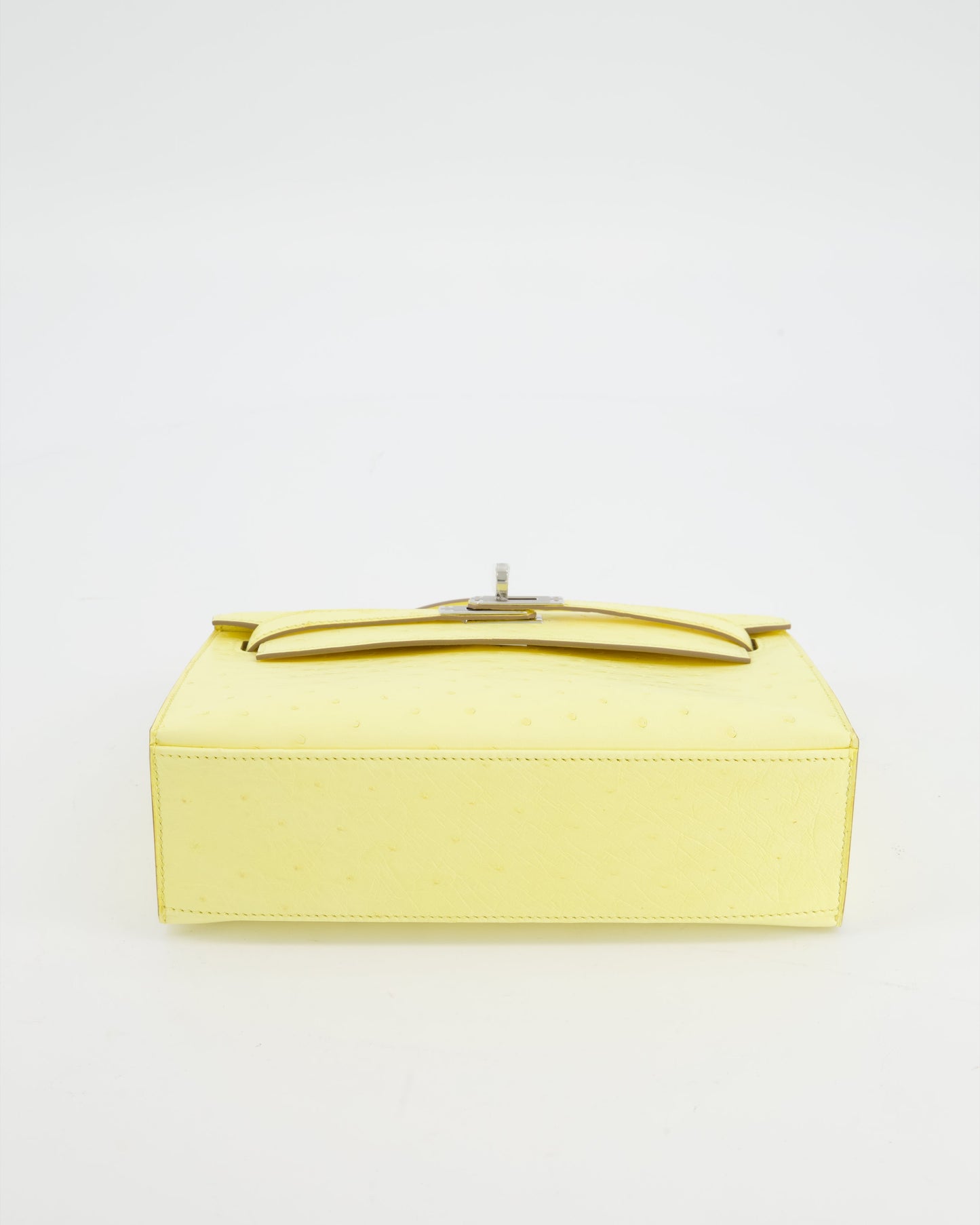 Hermès Kelly Pochette Bag in Limoncello Ostrich Leather with Palladium Hardware