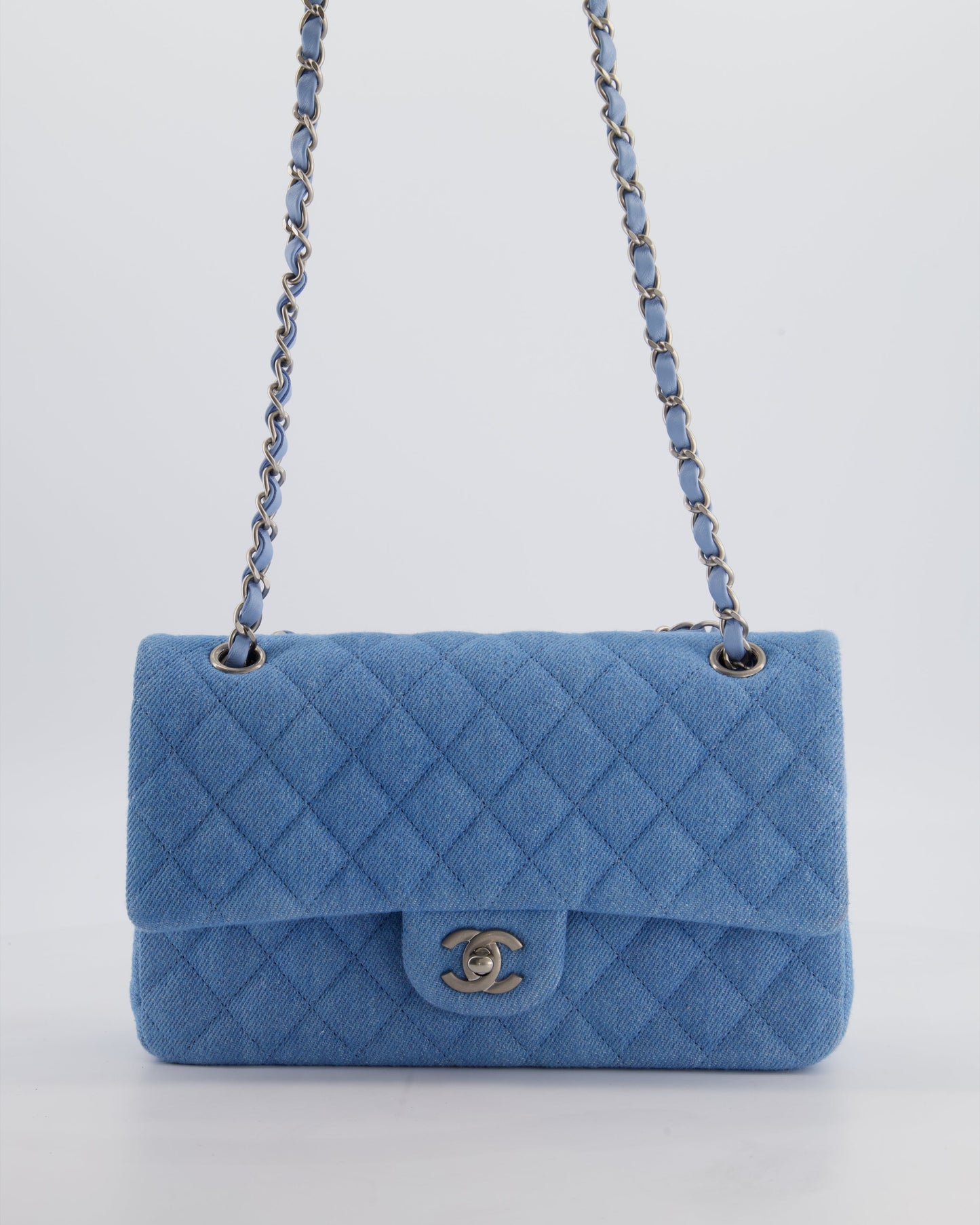 Chanel 25C Medium Double Flap Bag in Light Blue with Brushed Silver Hardware