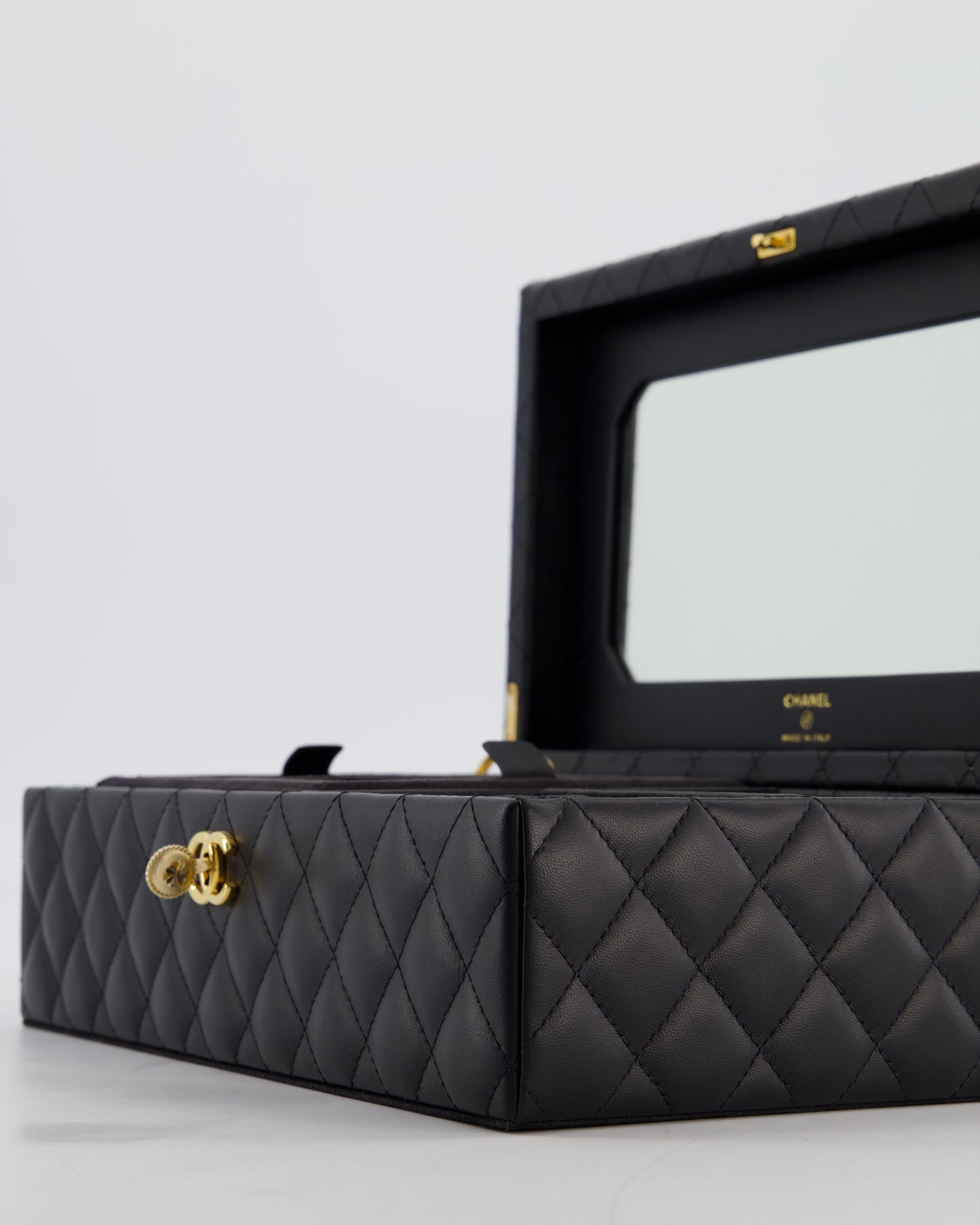 Chanel Black Quilted Jewellery Box in Lambskin Leather with Gold Hardware