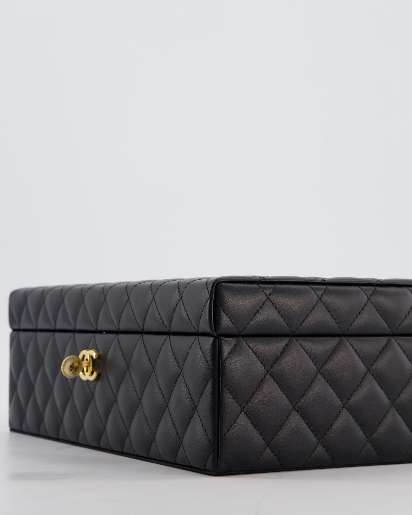 Chanel Black Quilted Jewellery Box in Lambskin Leather with Gold Hardware