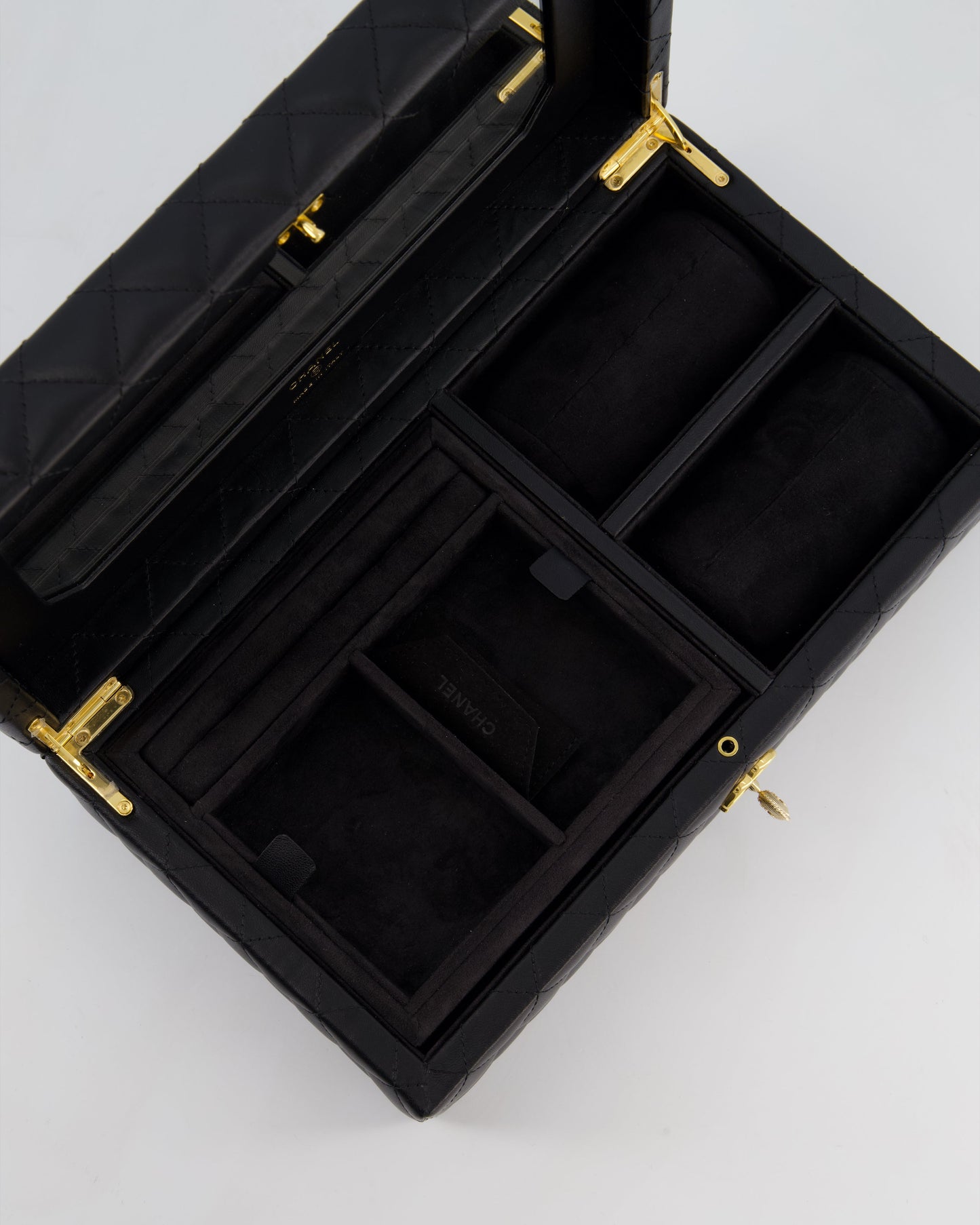 Chanel Black Quilted Jewellery Box in Lambskin Leather with Gold Hardware
