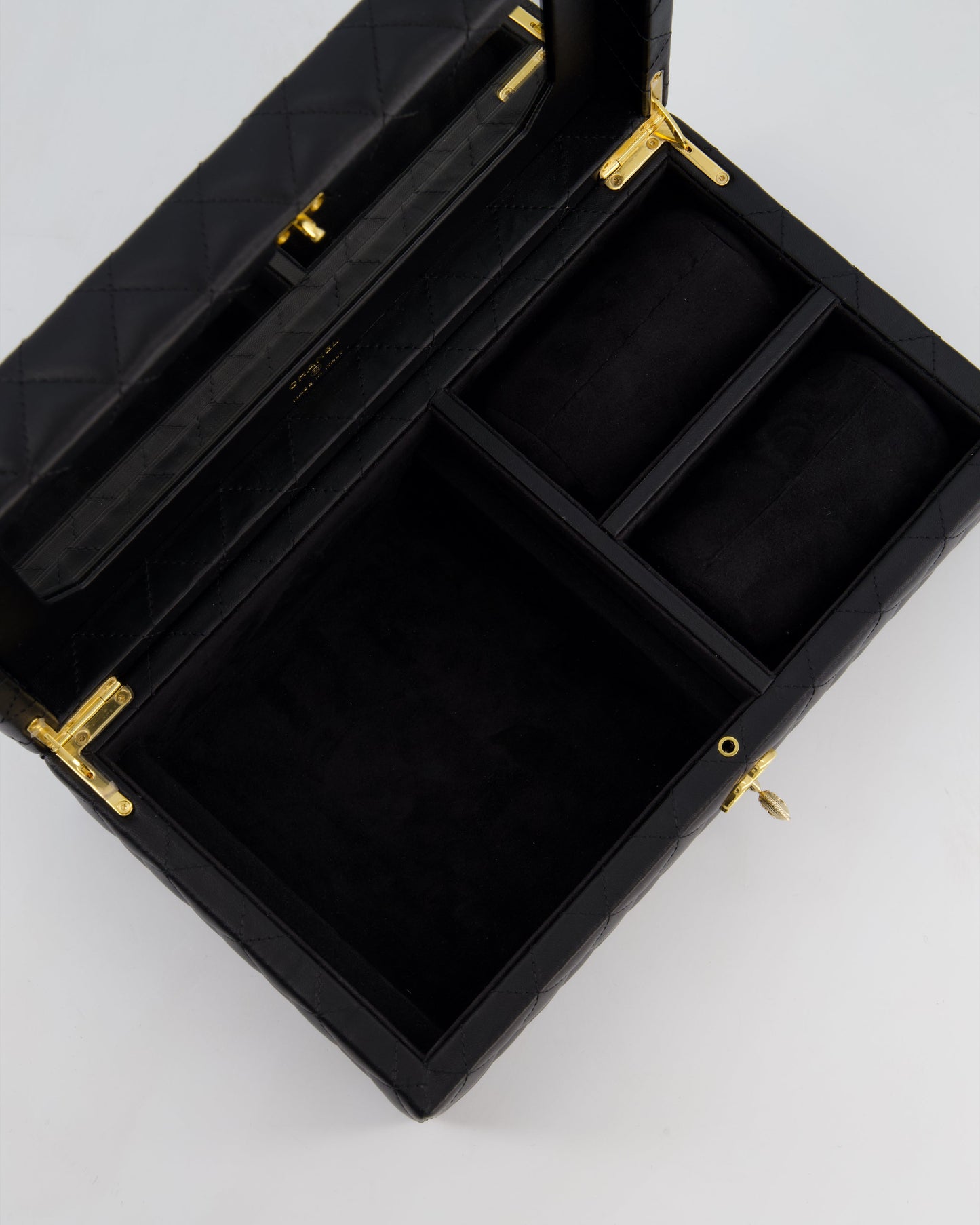 Chanel Black Quilted Jewellery Box in Lambskin Leather with Gold Hardware
