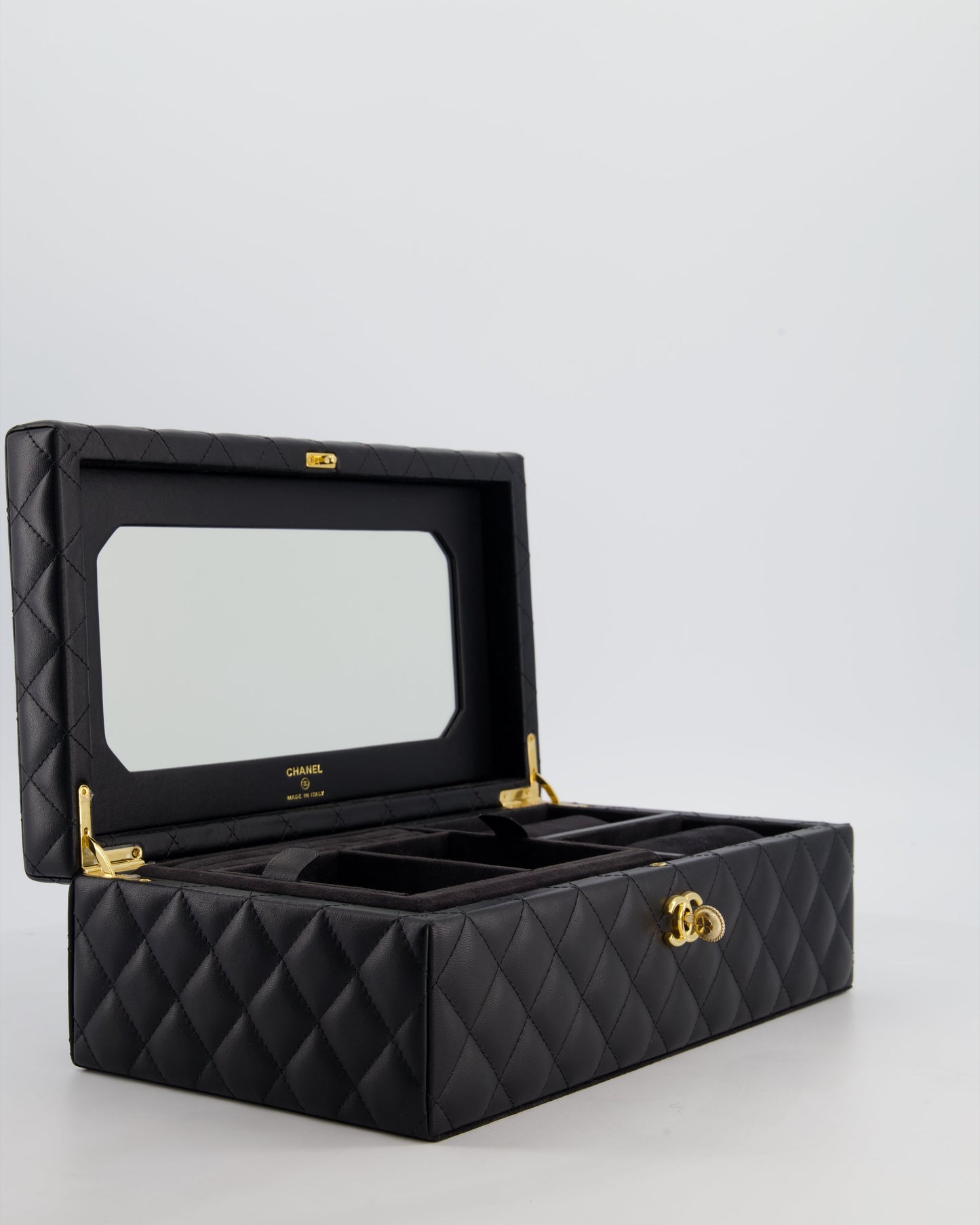 Chanel Black Quilted Jewellery Box in Lambskin Leather with Gold Hardware