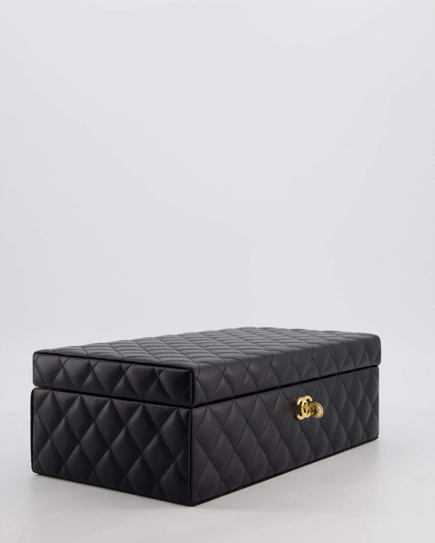 Chanel Black Quilted Jewellery Box in Lambskin Leather with Gold Hardware