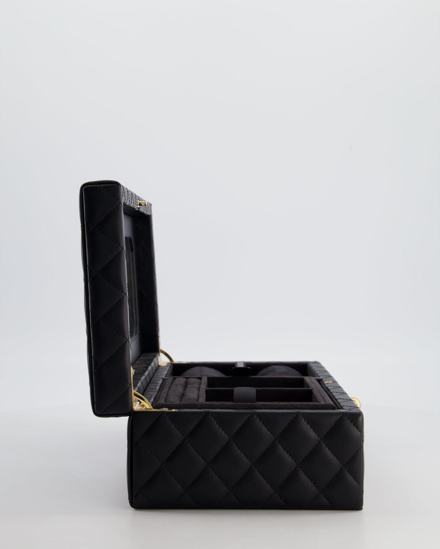 Chanel Black Quilted Jewellery Box in Lambskin Leather with Gold Hardware