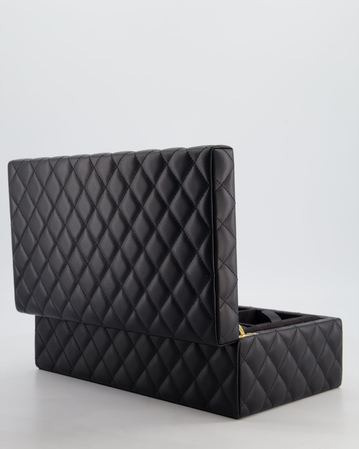 Chanel Black Quilted Jewellery Box in Lambskin Leather with Gold Hardware