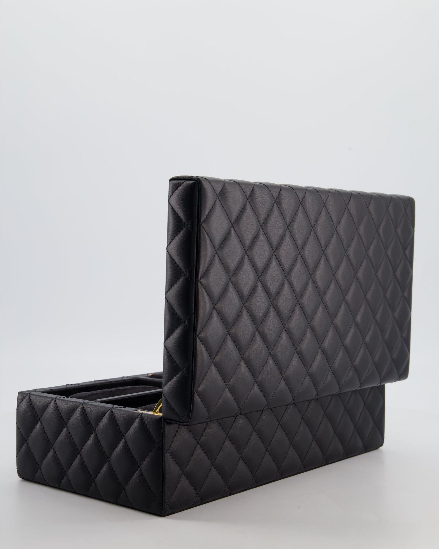 Chanel Black Quilted Jewellery Box in Lambskin Leather with Gold Hardware
