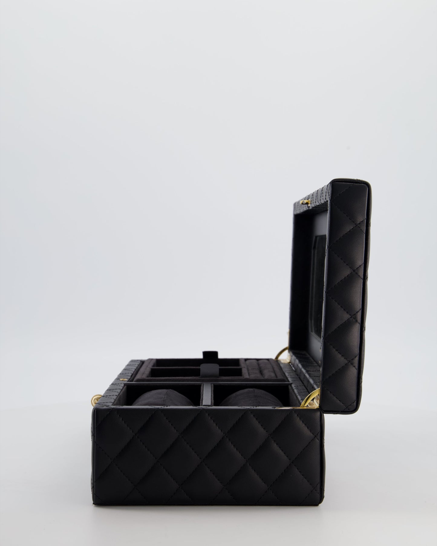 Chanel Black Quilted Jewellery Box in Lambskin Leather with Gold Hardware