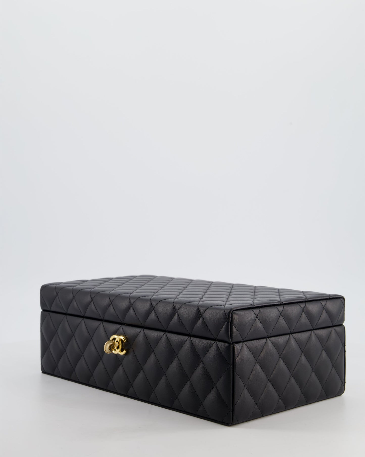 Chanel Black Quilted Jewellery Box in Lambskin Leather with Gold Hardware