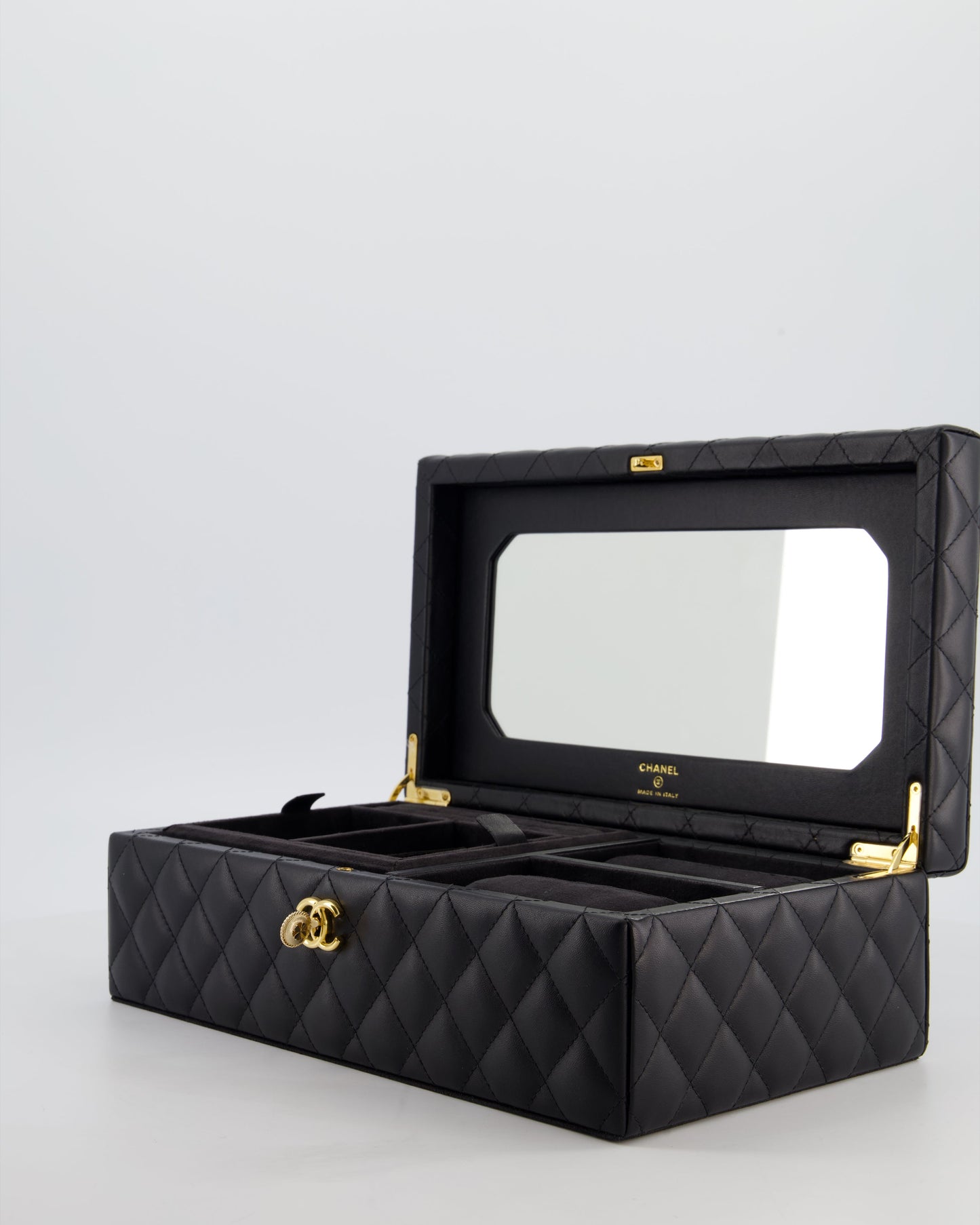 Chanel Black Quilted Jewellery Box in Lambskin Leather with Gold Hardware