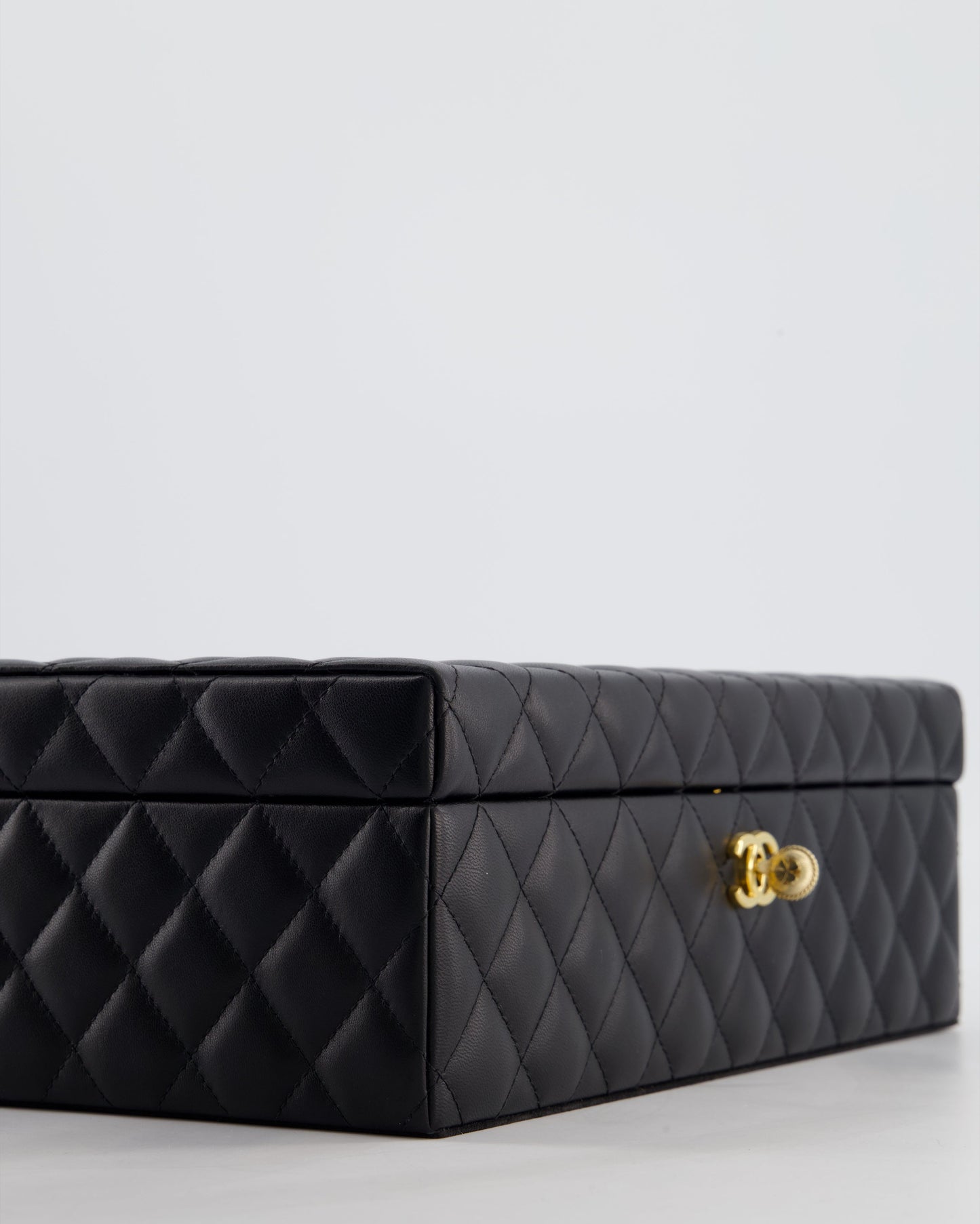 Chanel Black Quilted Jewellery Box in Lambskin Leather with Gold Hardware