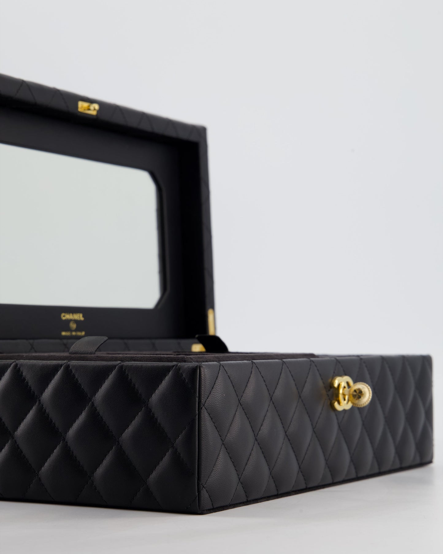 Chanel Black Quilted Jewellery Box in Lambskin Leather with Gold Hardware