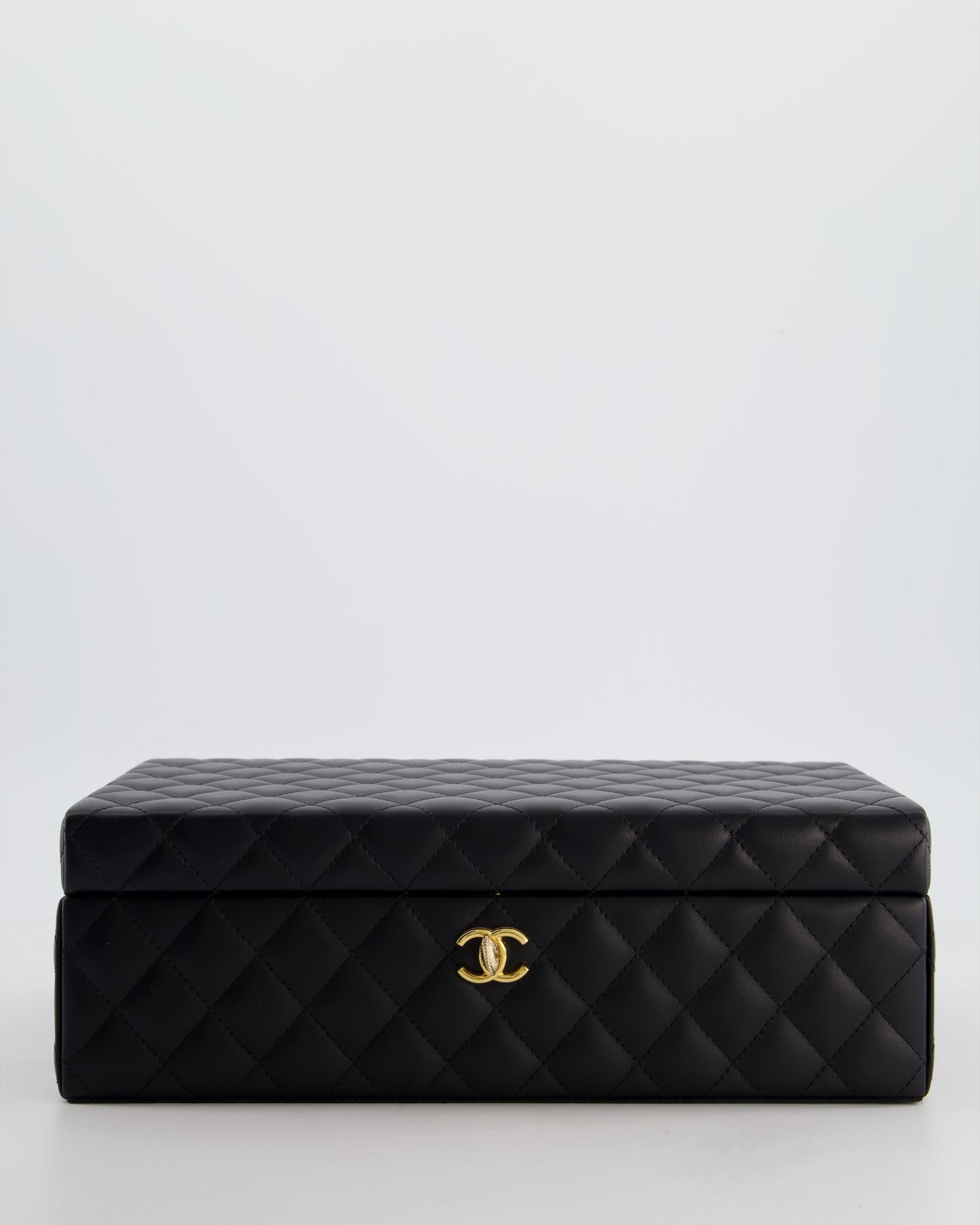 Chanel Black Quilted Jewellery Box in Lambskin Leather with Gold Hardware