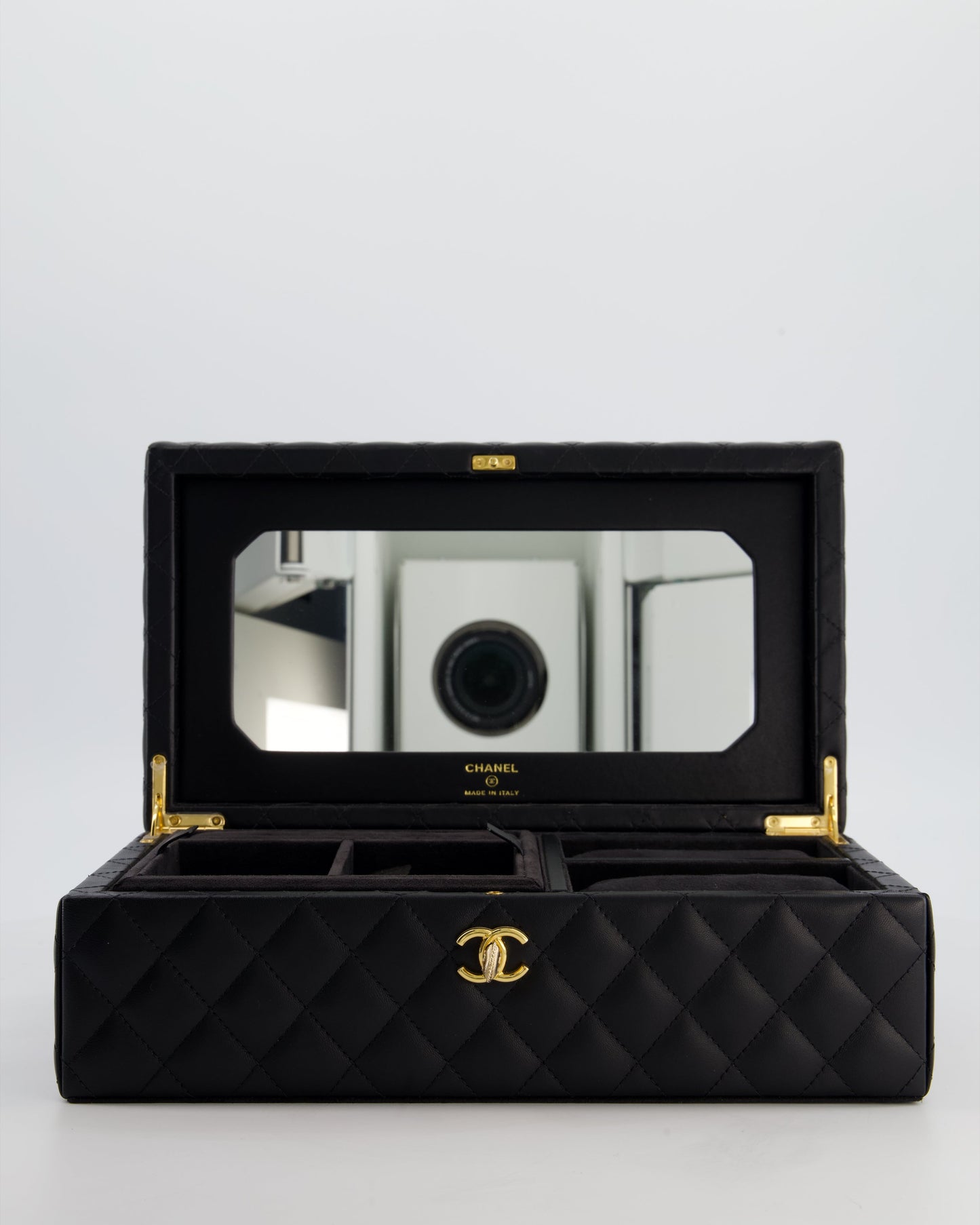 Chanel Black Quilted Jewellery Box in Lambskin Leather with Gold Hardware