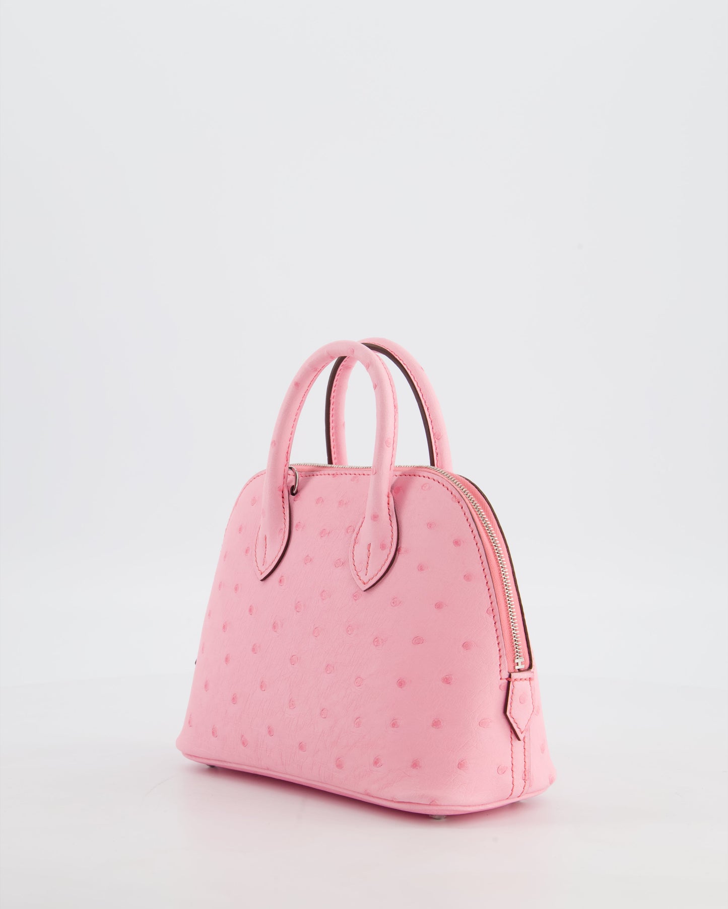 *HOT* Hermès Mini Bolide Bag in Rose Bubblegum Ostrich Leather with Palladium Hardware
