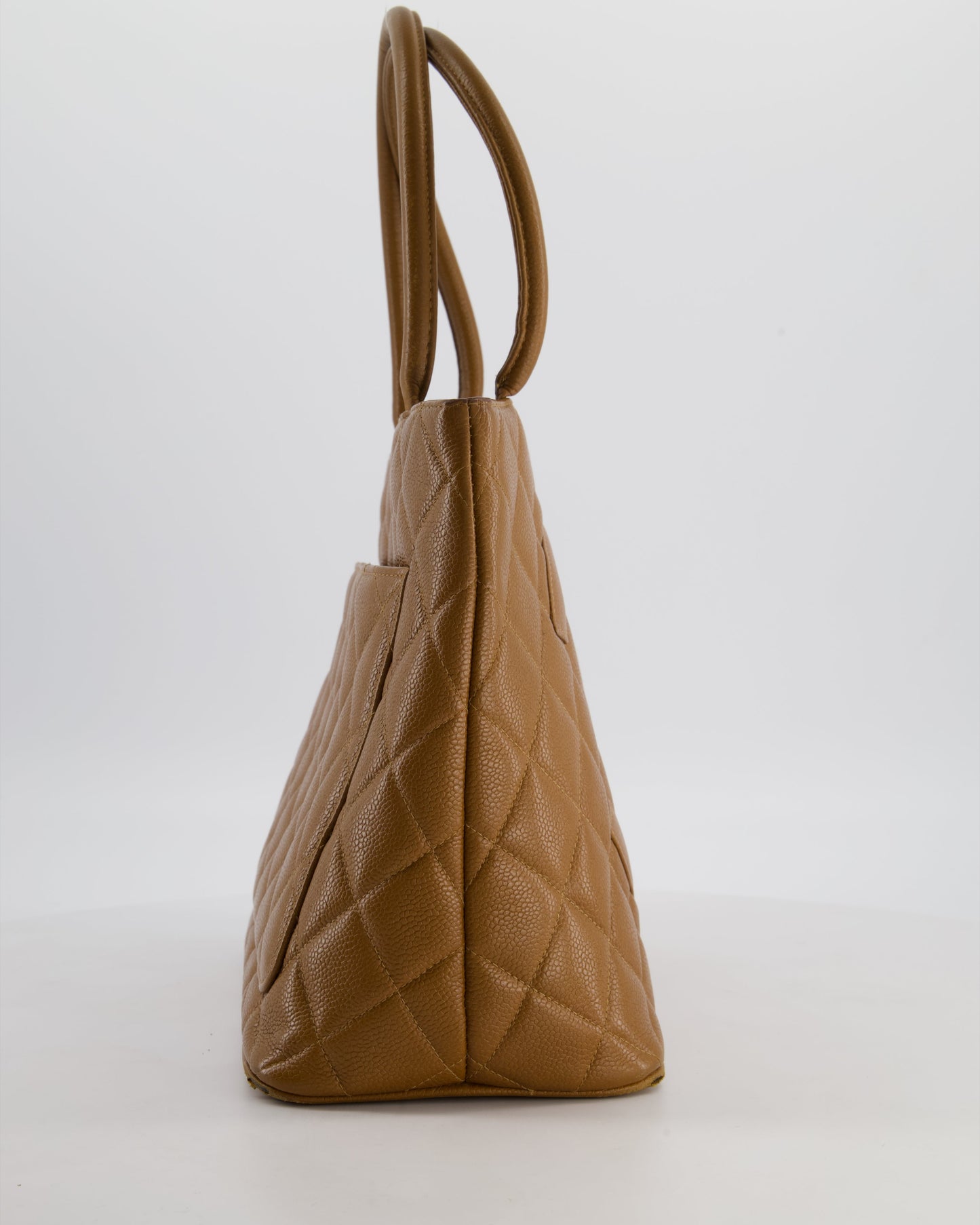 Chanel Medallion Tote in Caramel Brown Quilted Caviar Leather with Gold Hardware