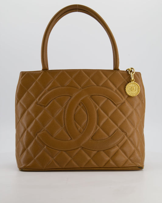 Chanel Medallion Tote in Caramel Brown Quilted Caviar Leather with Gold Hardware