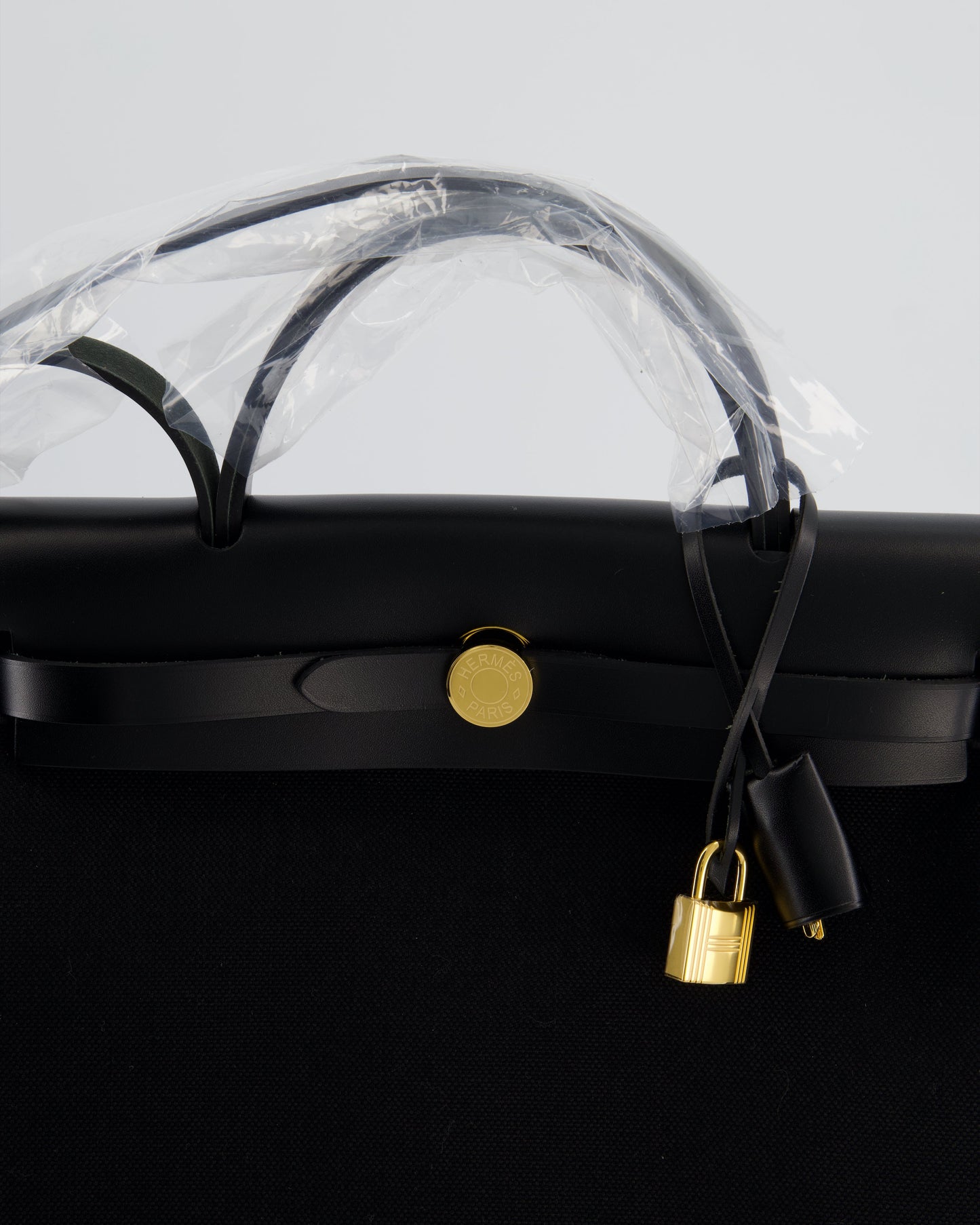 Hermès Herbag 31 Zip Bag in Noir Toile Officier Canvas, Noir Vache Hunter Leather with Gold Hardware