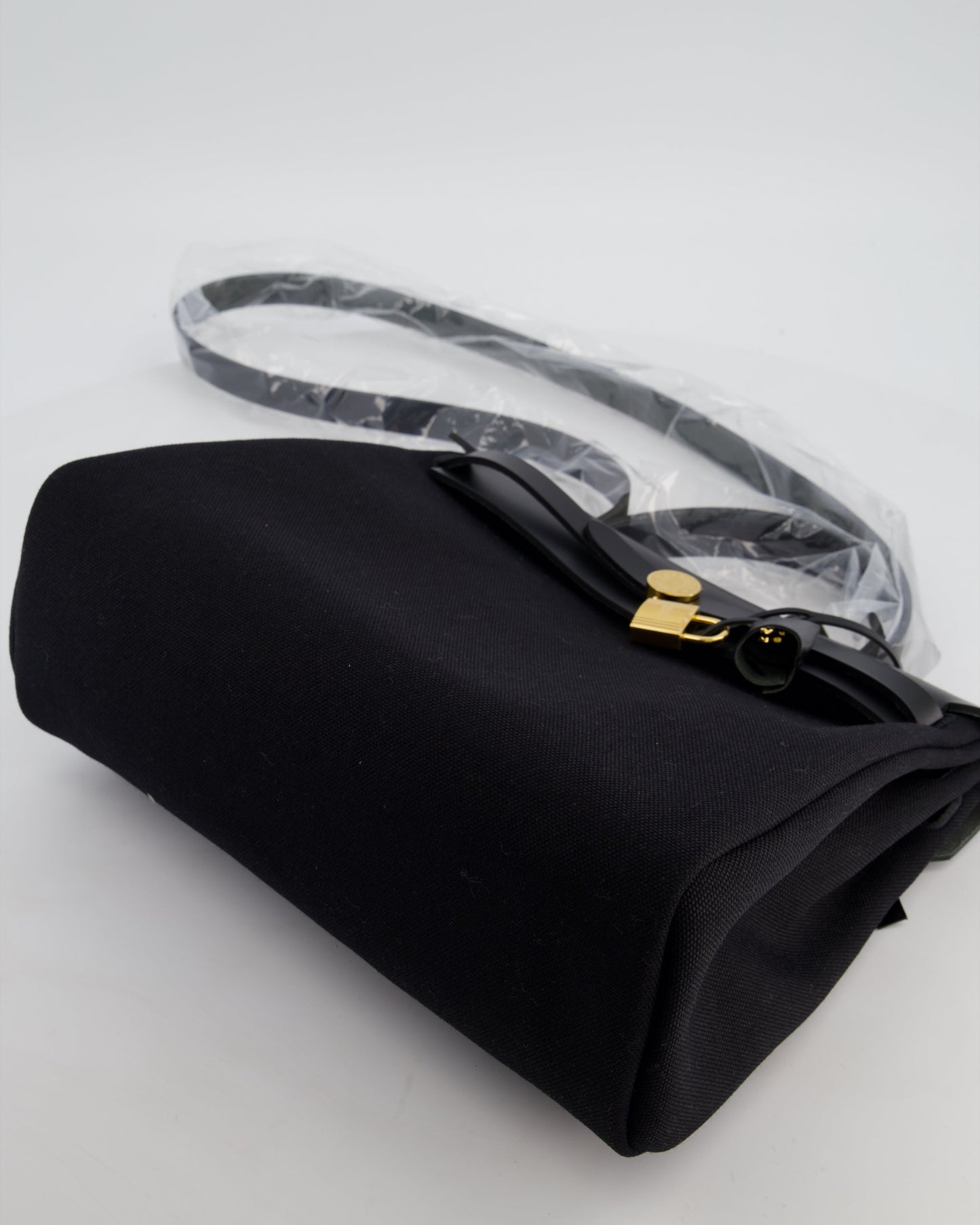 Hermès Herbag 31 Zip Bag in Noir Toile Officier Canvas, Noir Vache Hunter Leather with Gold Hardware
