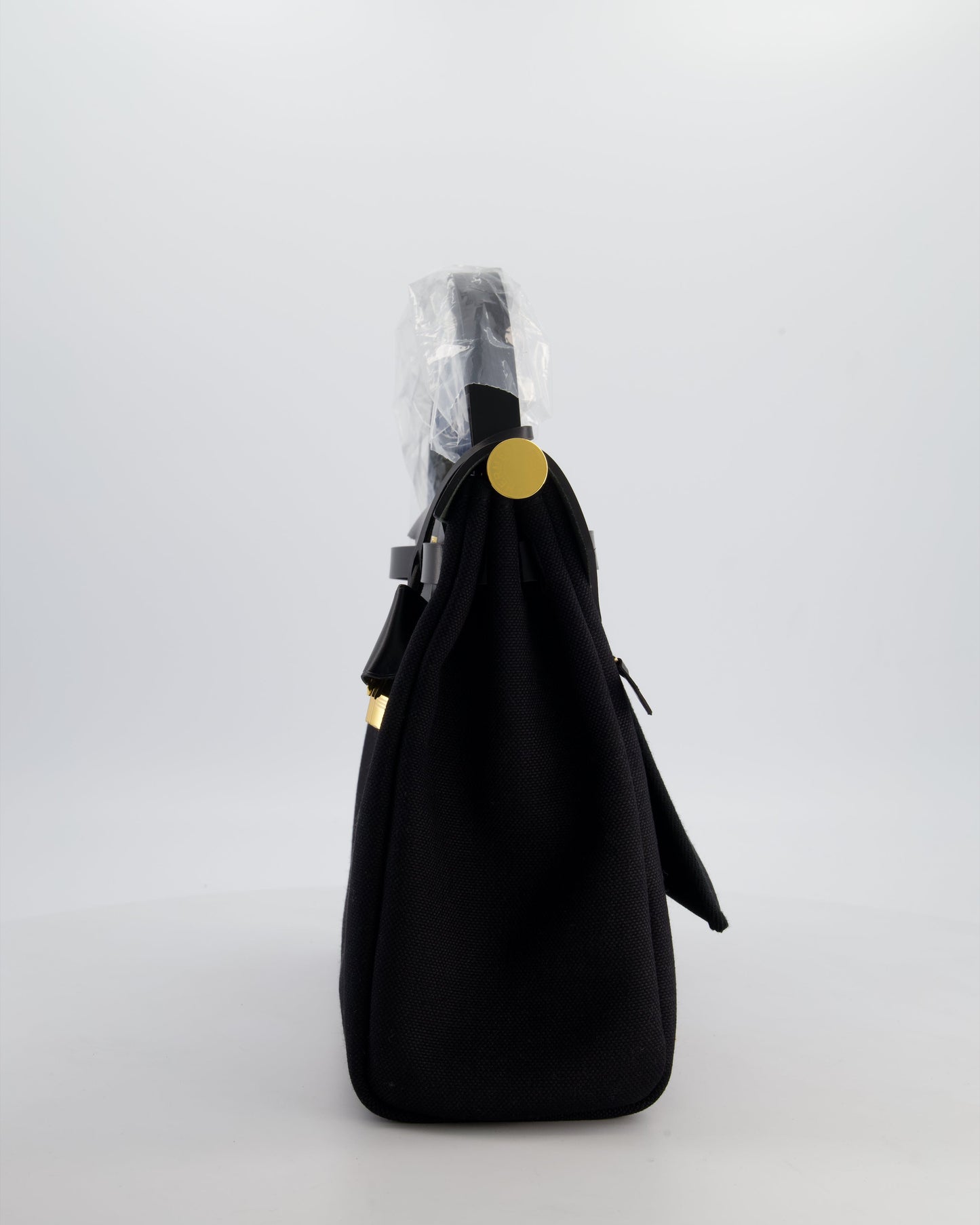 Hermès Herbag 31 Zip Bag in Noir Toile Officier Canvas, Noir Vache Hunter Leather with Gold Hardware