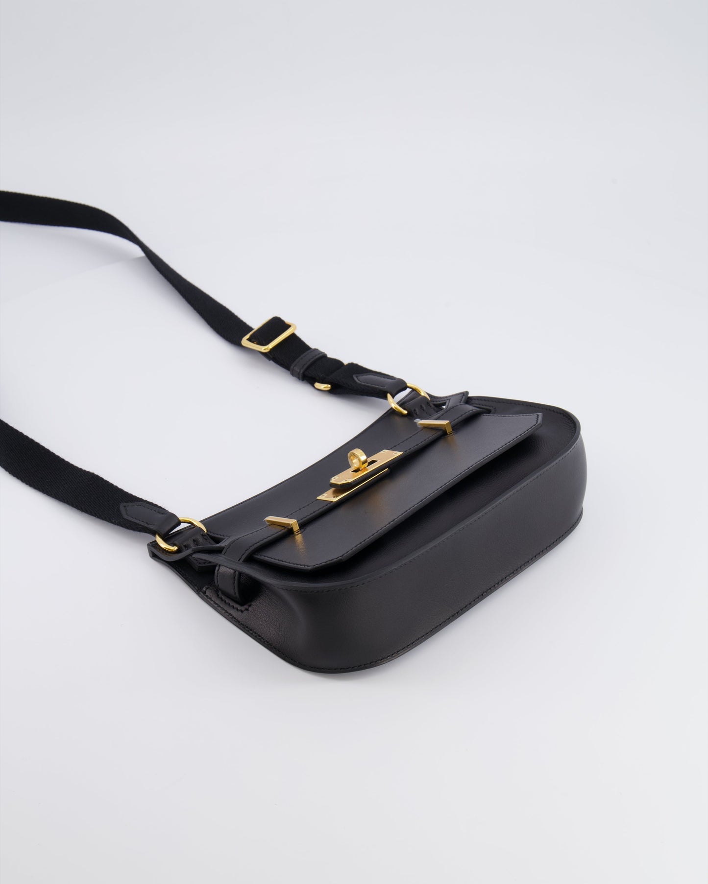 *RARE* Hermès Mini Jypsiere Crossbody Bag in Black Evergrain Leather with Gold Hardware
