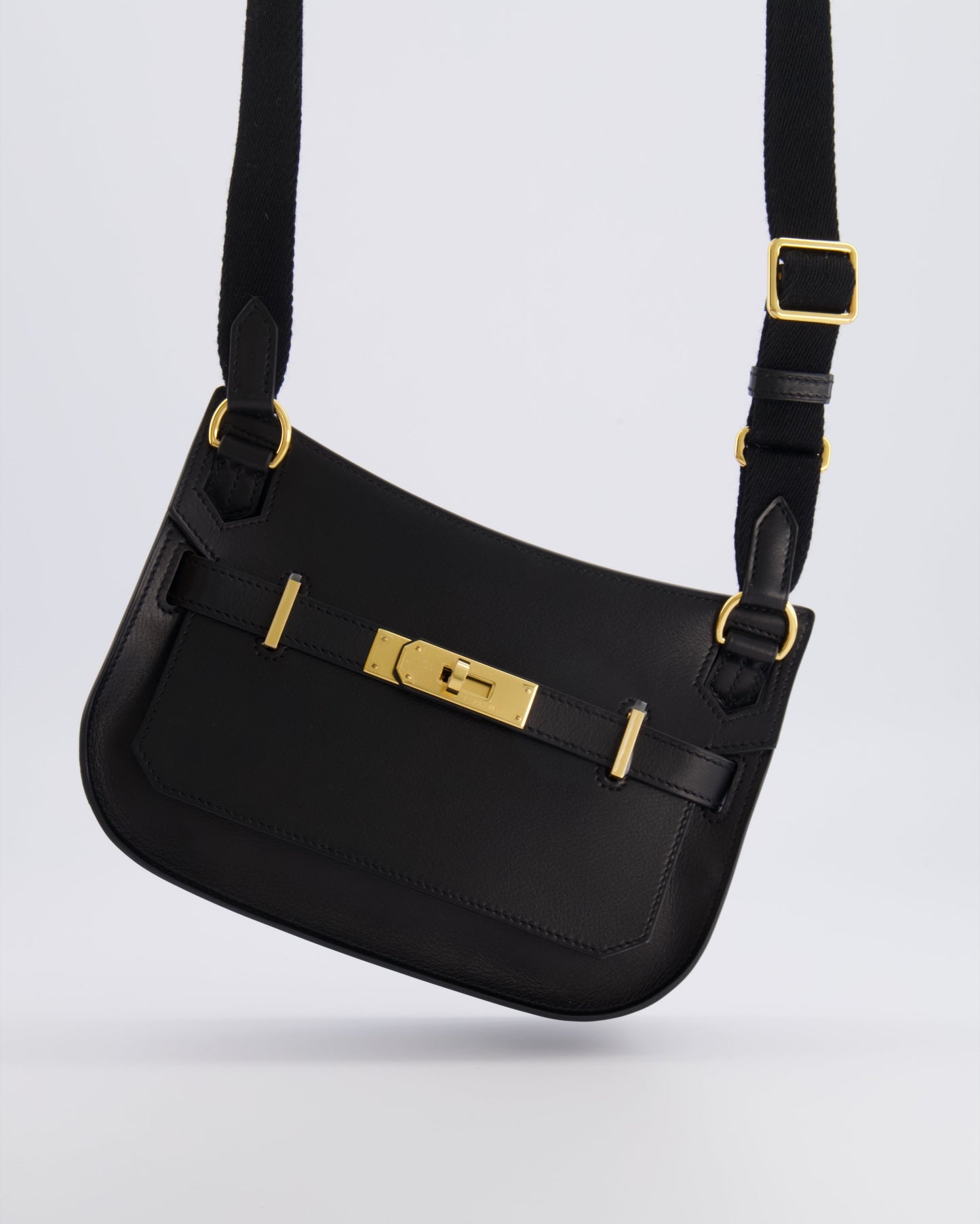 *RARE* Hermès Mini Jypsiere Crossbody Bag in Black Evergrain Leather with Gold Hardware