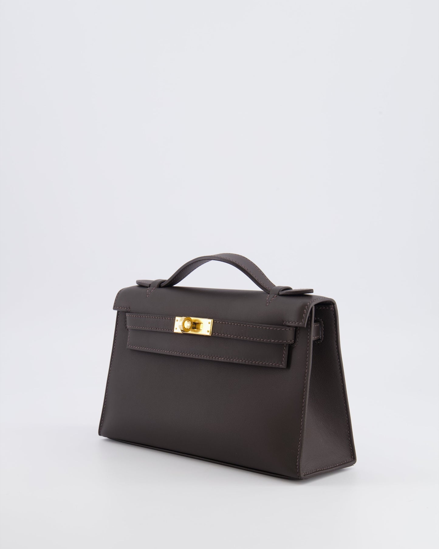 *RARE* Hermès Kelly Pochette Bag in Bai Brun Swift Leather with Gold Hardware