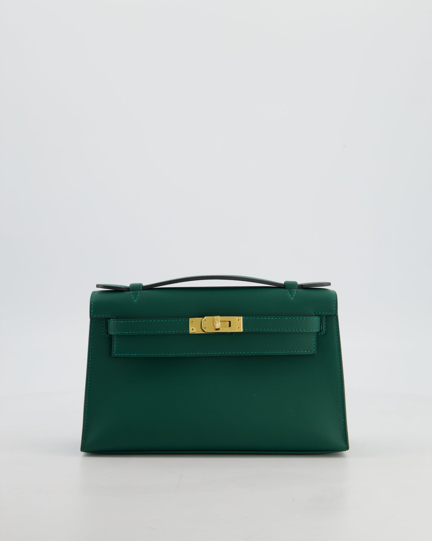 *RARE* Hermès Mini Kelly Pochette Bag in Vert Moyen Swift Leather with Gold Hardware