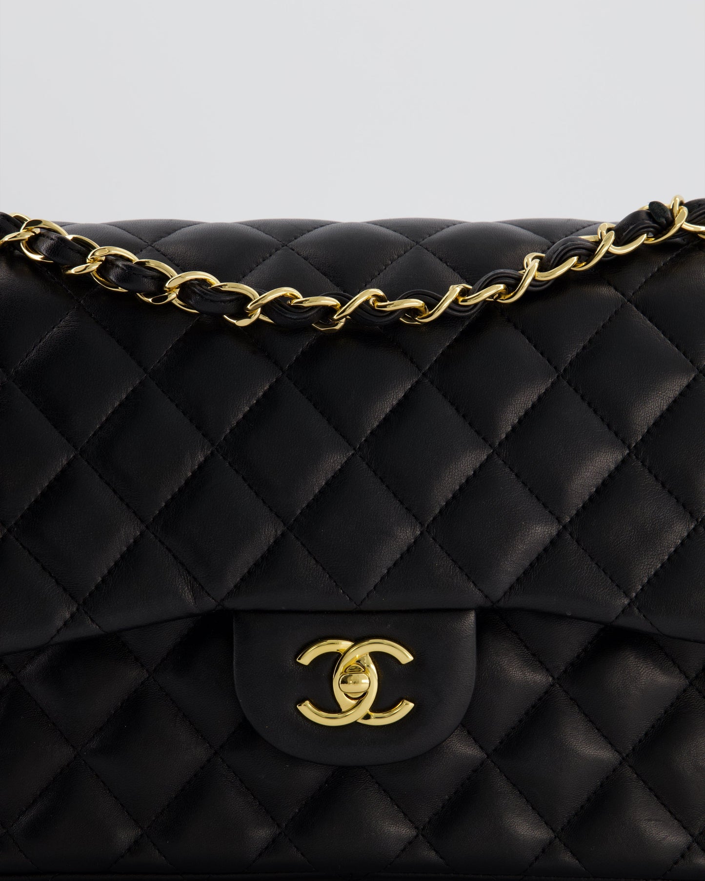 Chanel Classic Jumbo Double Flap Bag in Black Lambskin Leather with Gold Hardware
