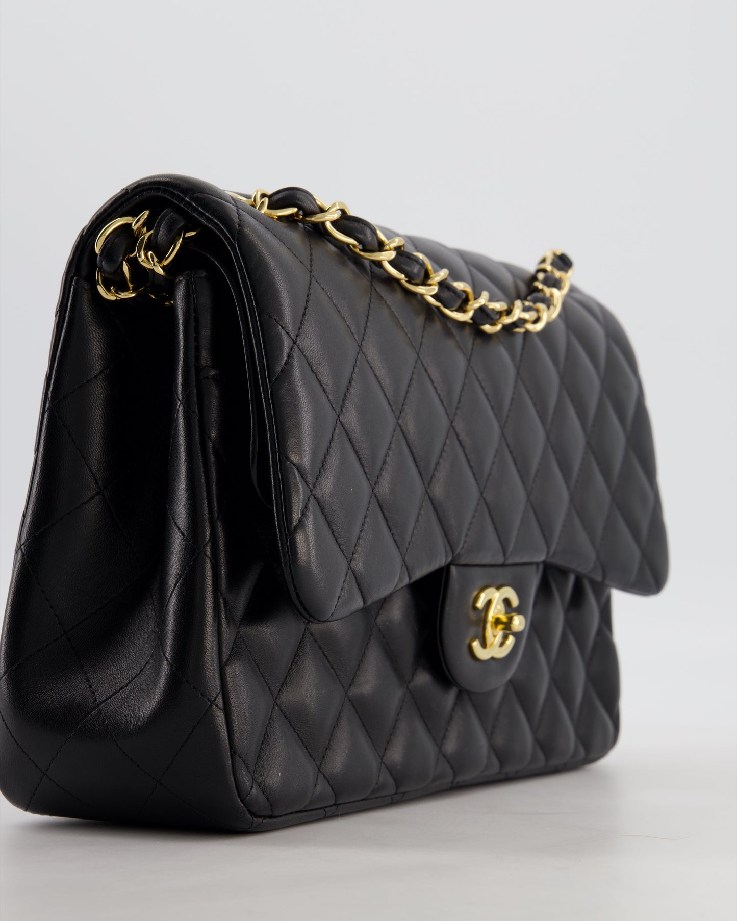 Chanel Classic Jumbo Double Flap Bag in Black Lambskin Leather with Gold Hardware