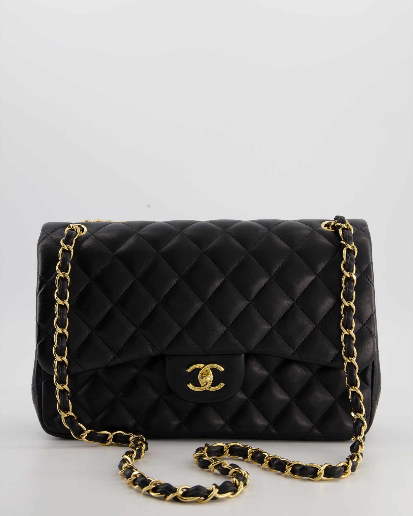 Chanel Classic Jumbo Double Flap Bag in Black Lambskin Leather with Gold Hardware