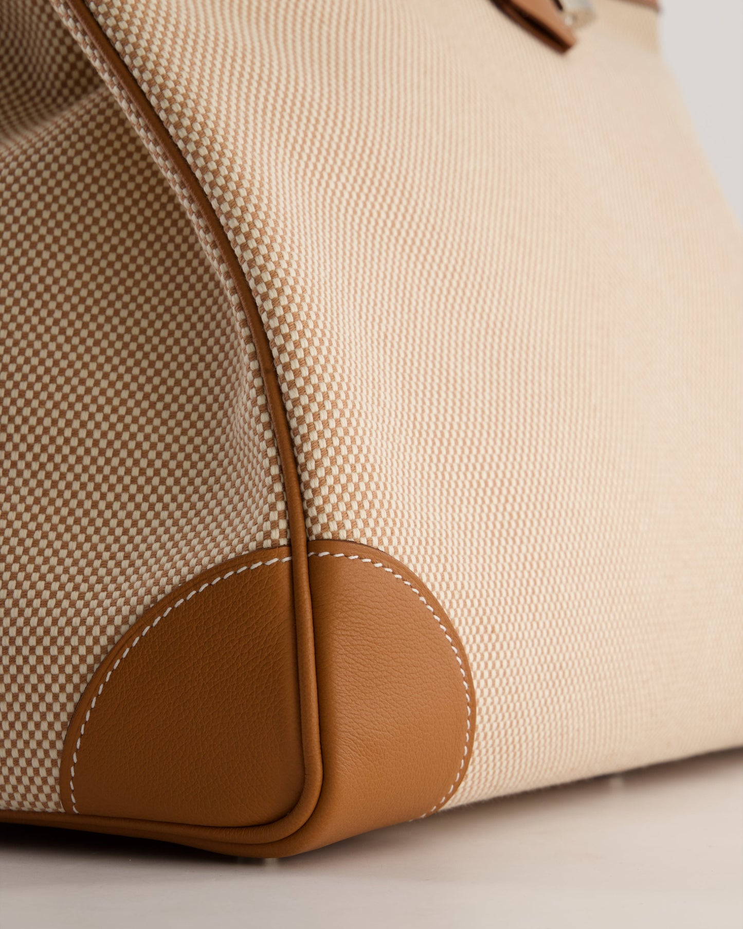 *RARE* Hermès Haut à Courroies HAC 50 Bag in Gold Evercolour Leather & Écru/Beige Toile Cross Canvas with Palladium Hardware