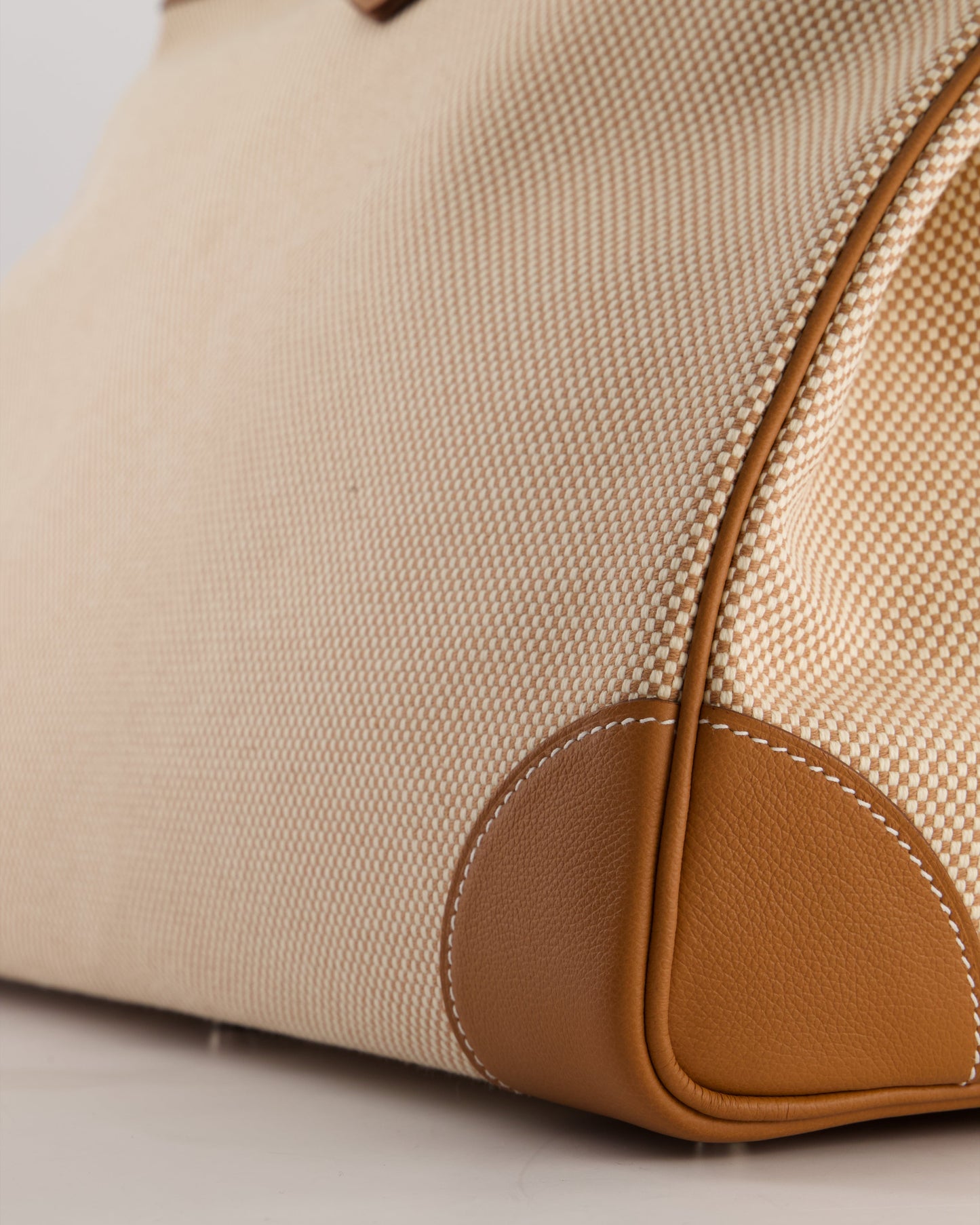 *RARE* Hermès Haut à Courroies HAC 50 Bag in Gold Evercolour Leather & Écru/Beige Toile Cross Canvas with Palladium Hardware