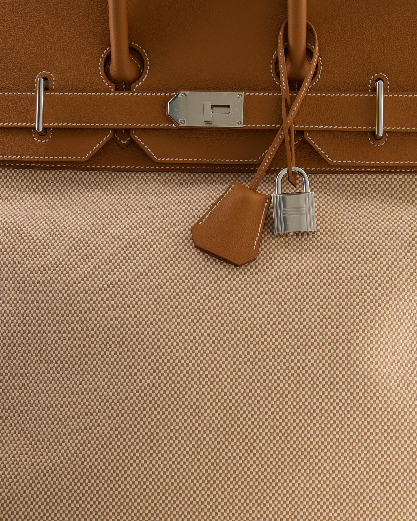*RARE* Hermès Haut à Courroies HAC 50 Bag in Gold Evercolour Leather & Écru/Beige Toile Cross Canvas with Palladium Hardware