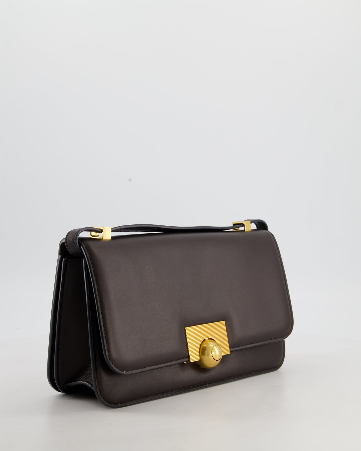 Bottega Veneta Brown Spazzolato Calfskin Leather Shoulder Bag with Brushed Gold Hardware