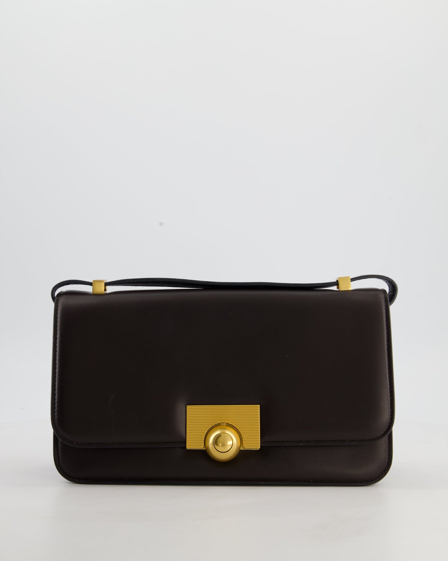 Bottega Veneta Brown Spazzolato Calfskin Leather Shoulder Bag with Brushed Gold Hardware