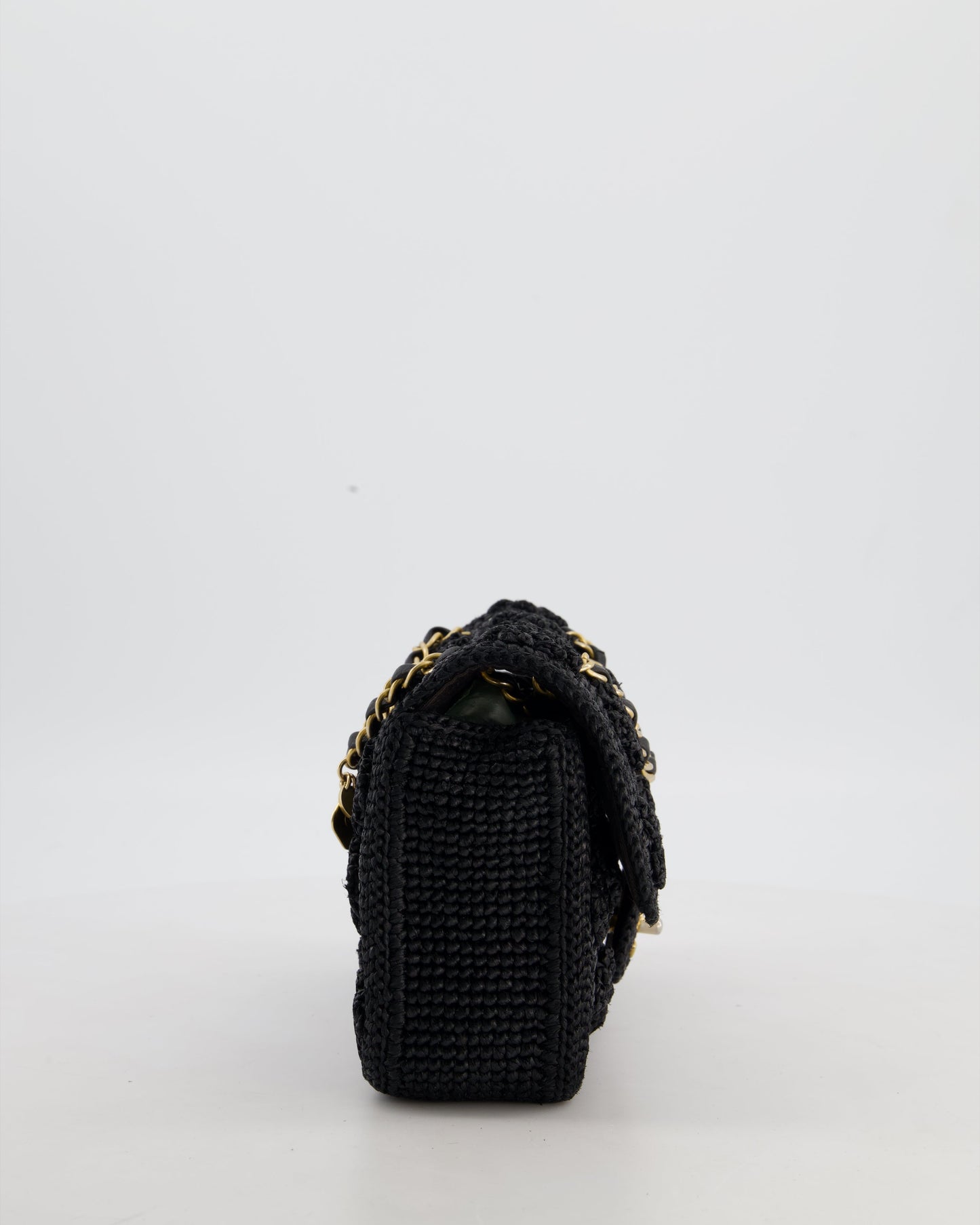 *HOT* Chanel Black Crocheted Raffia Small Single Flap Cross-Body Bag with Antique Gold Hardware