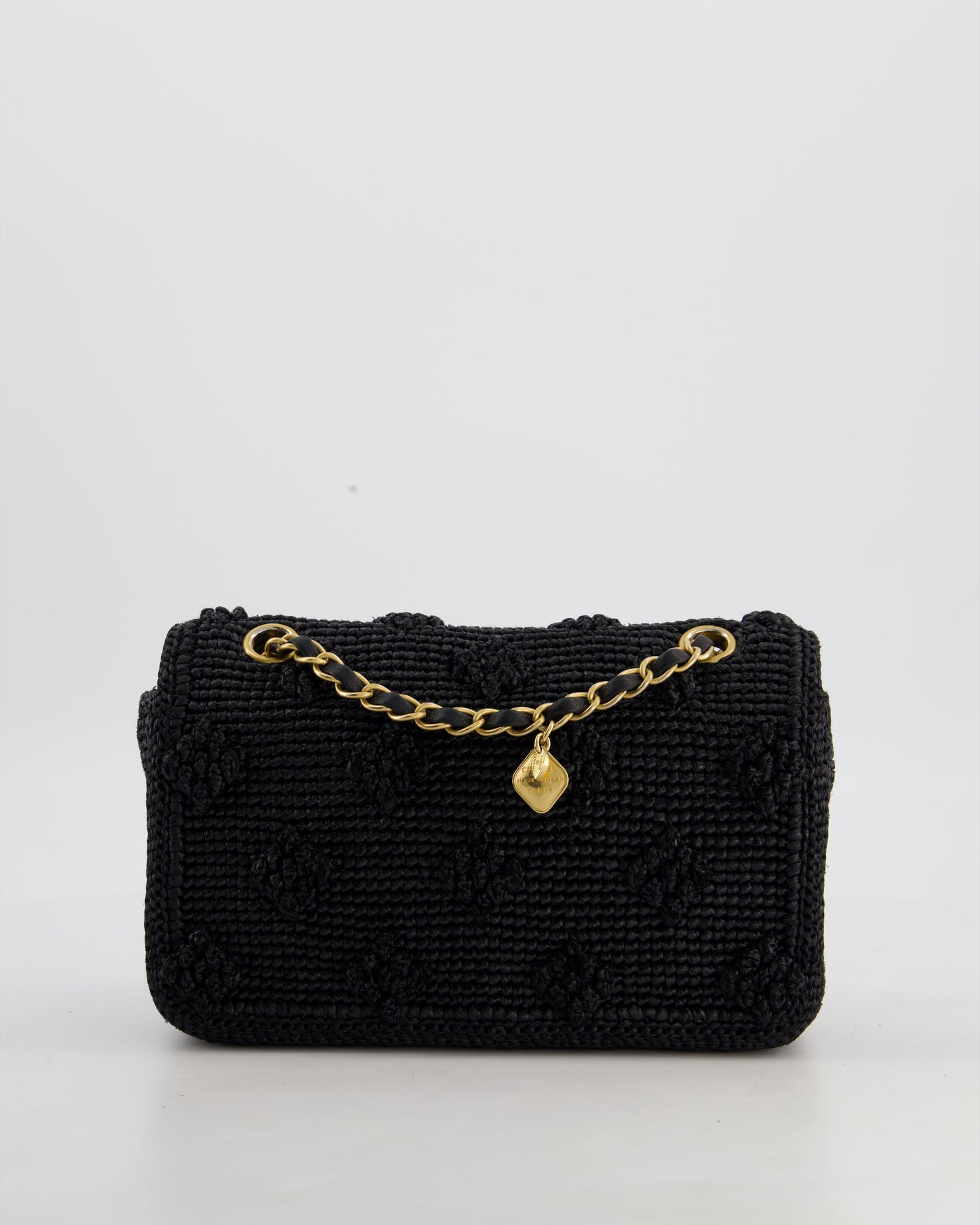 Chanel Black Crocheted Raffia Small Single Flap Cross-Body Bag with Antique Gold Hardware