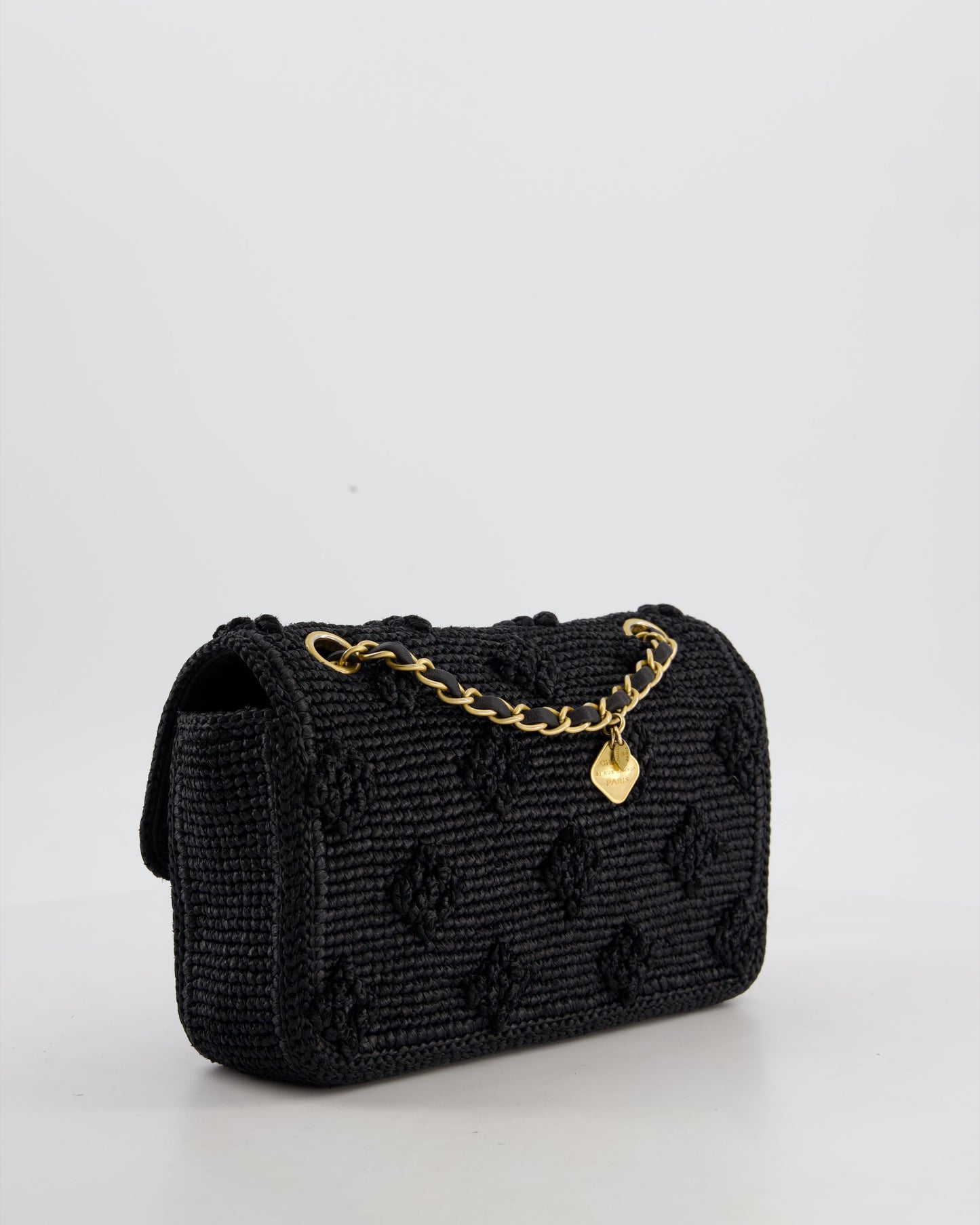 Chanel Black Crocheted Raffia Small Single Flap Cross-Body Bag with Antique Gold Hardware