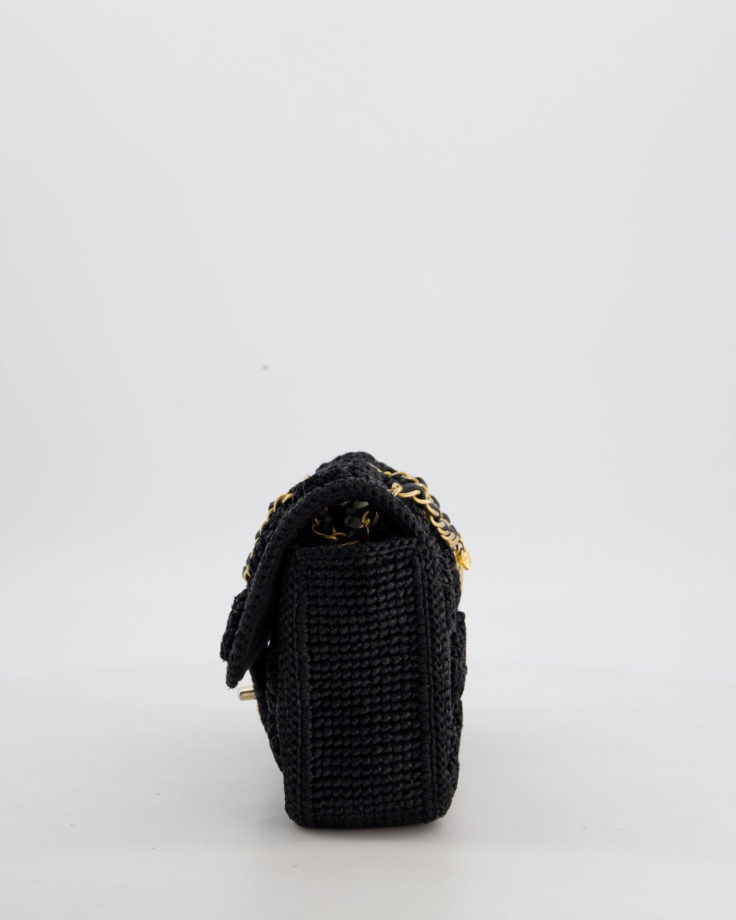 Chanel Black Crocheted Raffia Small Single Flap Cross-Body Bag with Antique Gold Hardware